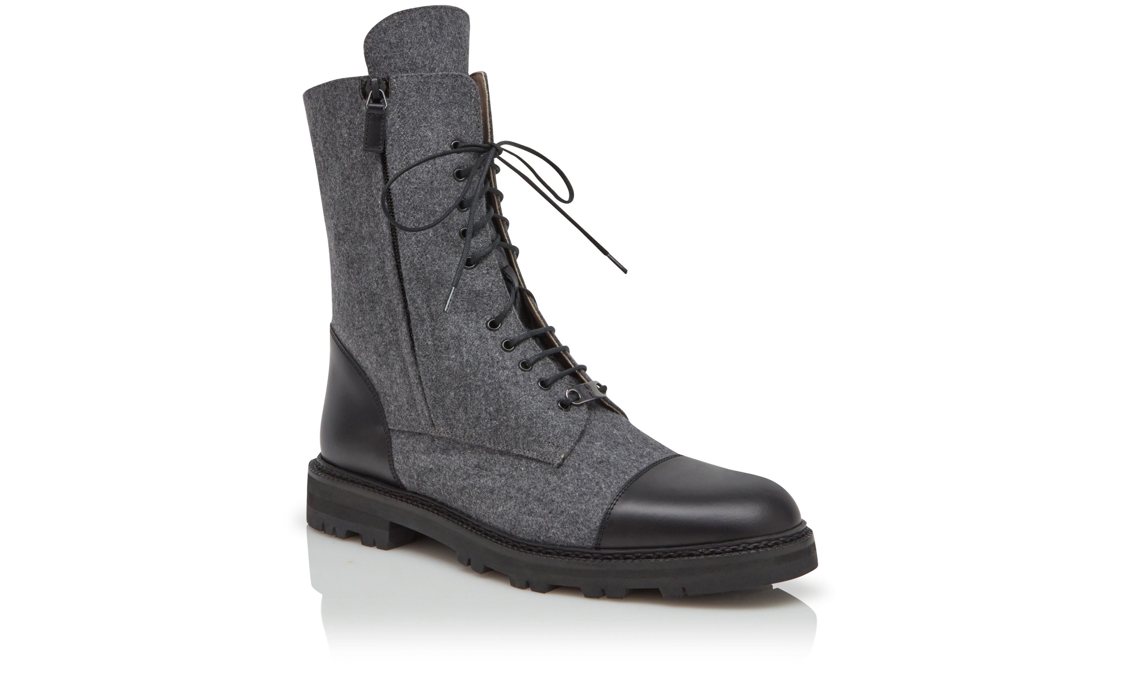 Designer Grey Wool and Calf Leather Military Boots - Image Upsell