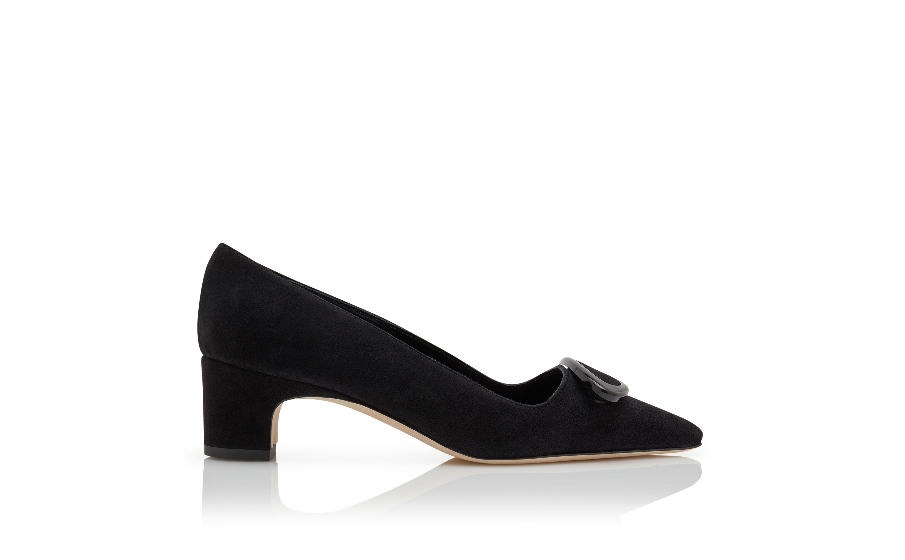 Designer Black Suede Pointed Toe Pumps - Image Side View