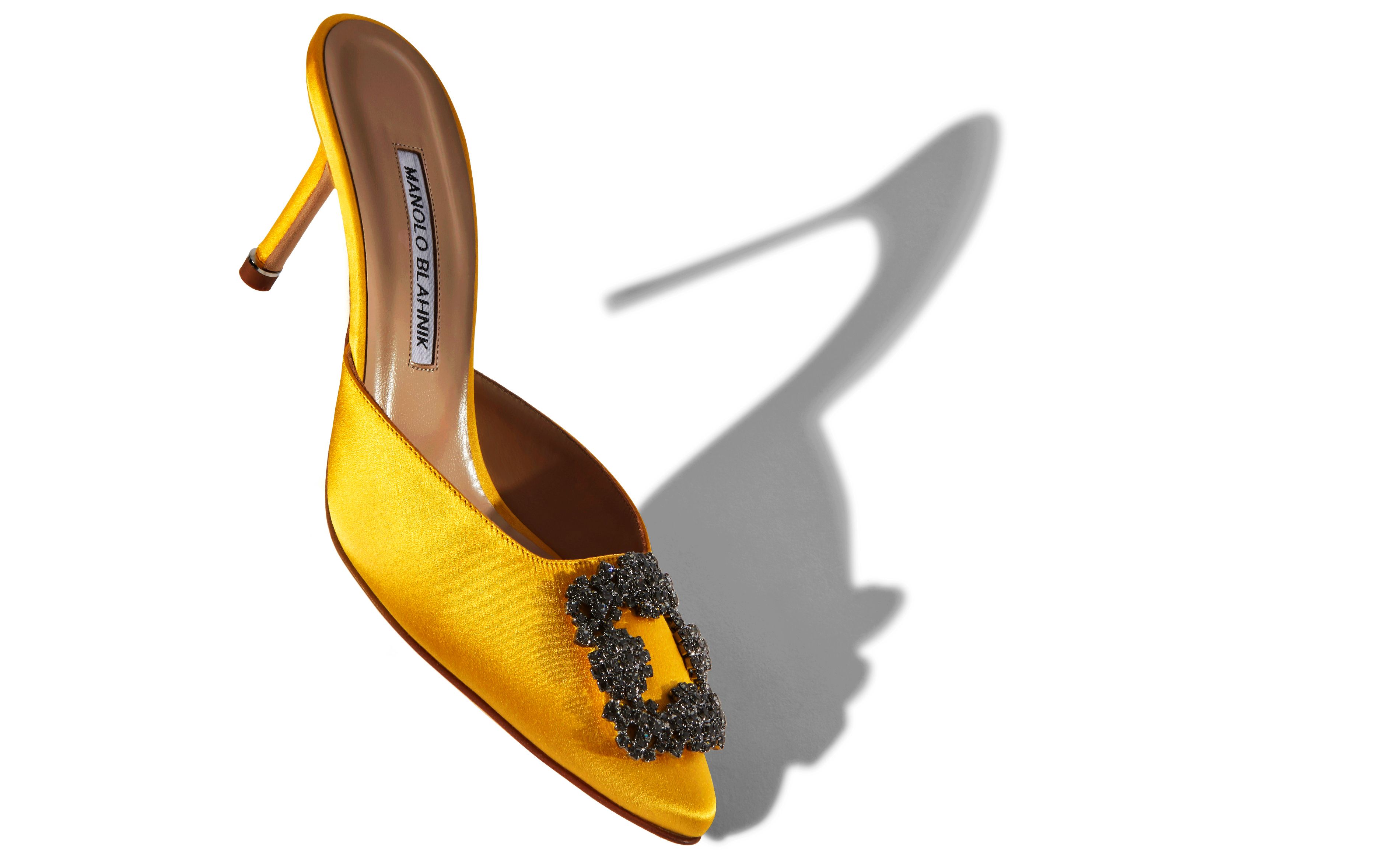 Designer Yellow Satin Jewel Buckle Mules - Image Main