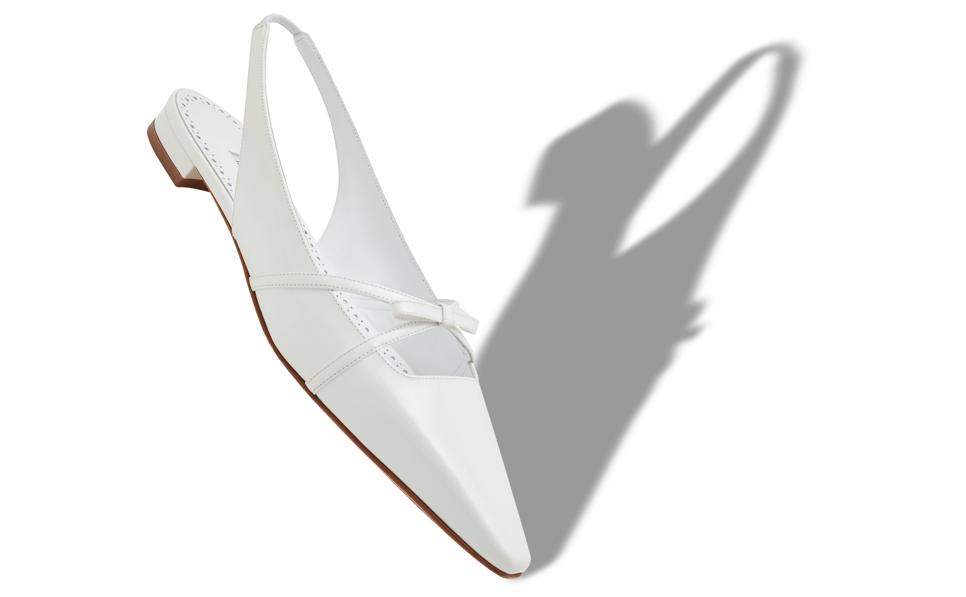 Designer White Patent Leather Bow Detail Slingback Flat Pumps - Image small_image