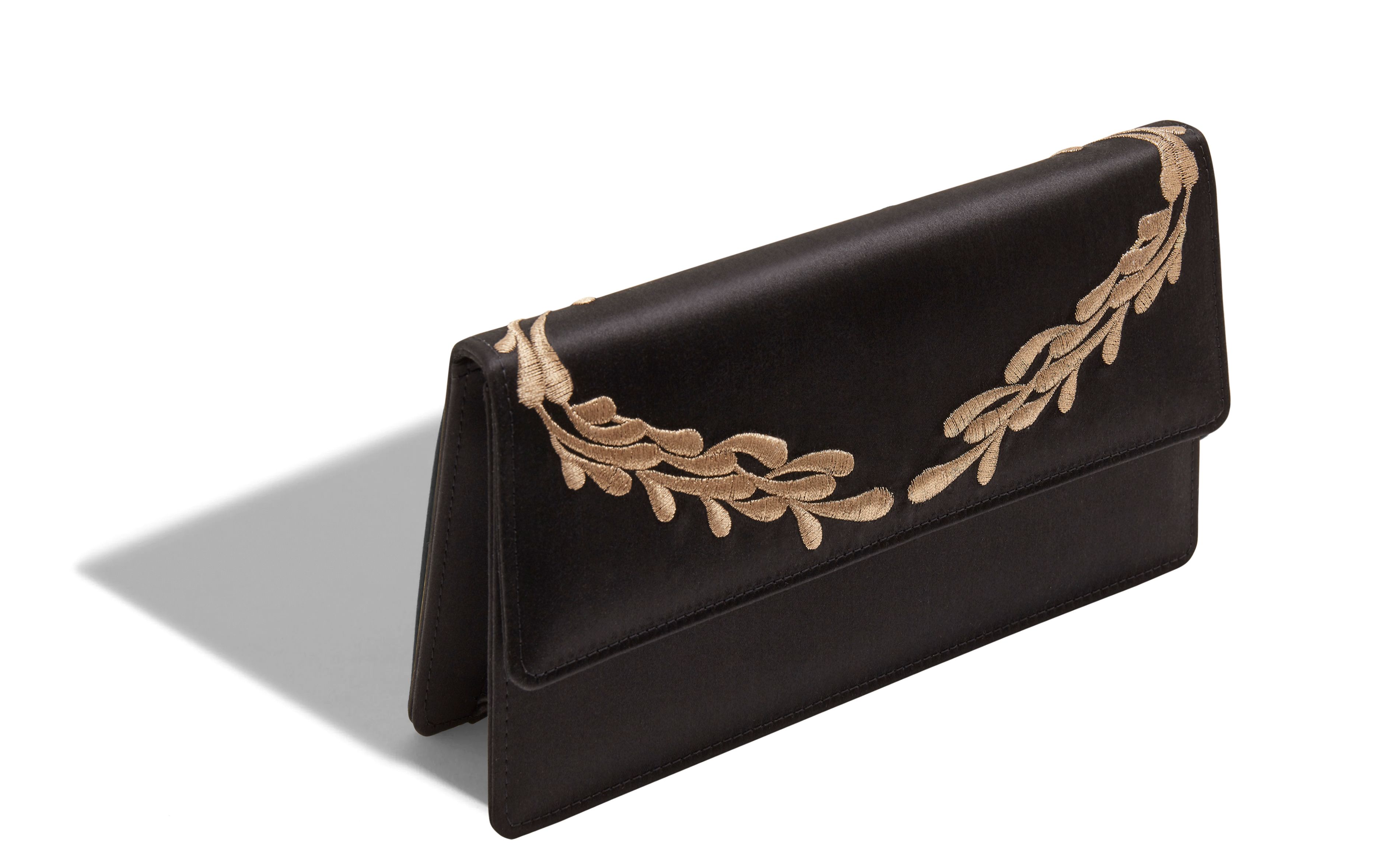 Designer Black and Gold Satin Clutch - Image Main View