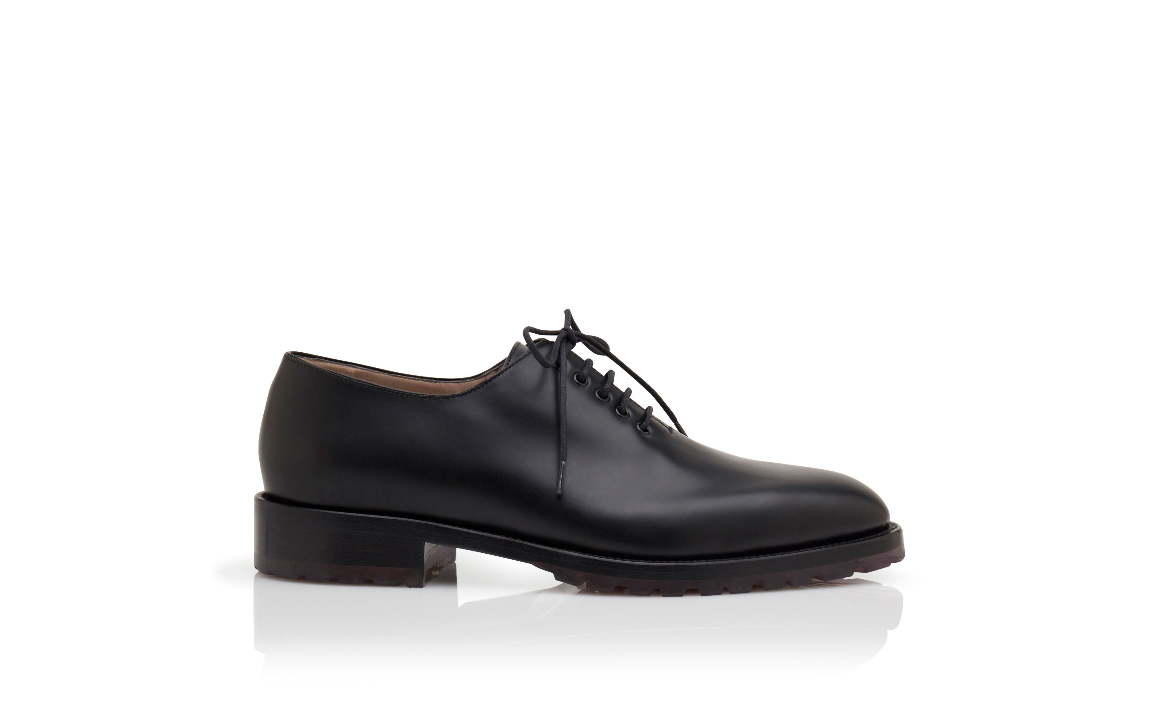 Designer Black Calf Leather Lace Up Shoes - Image Side View