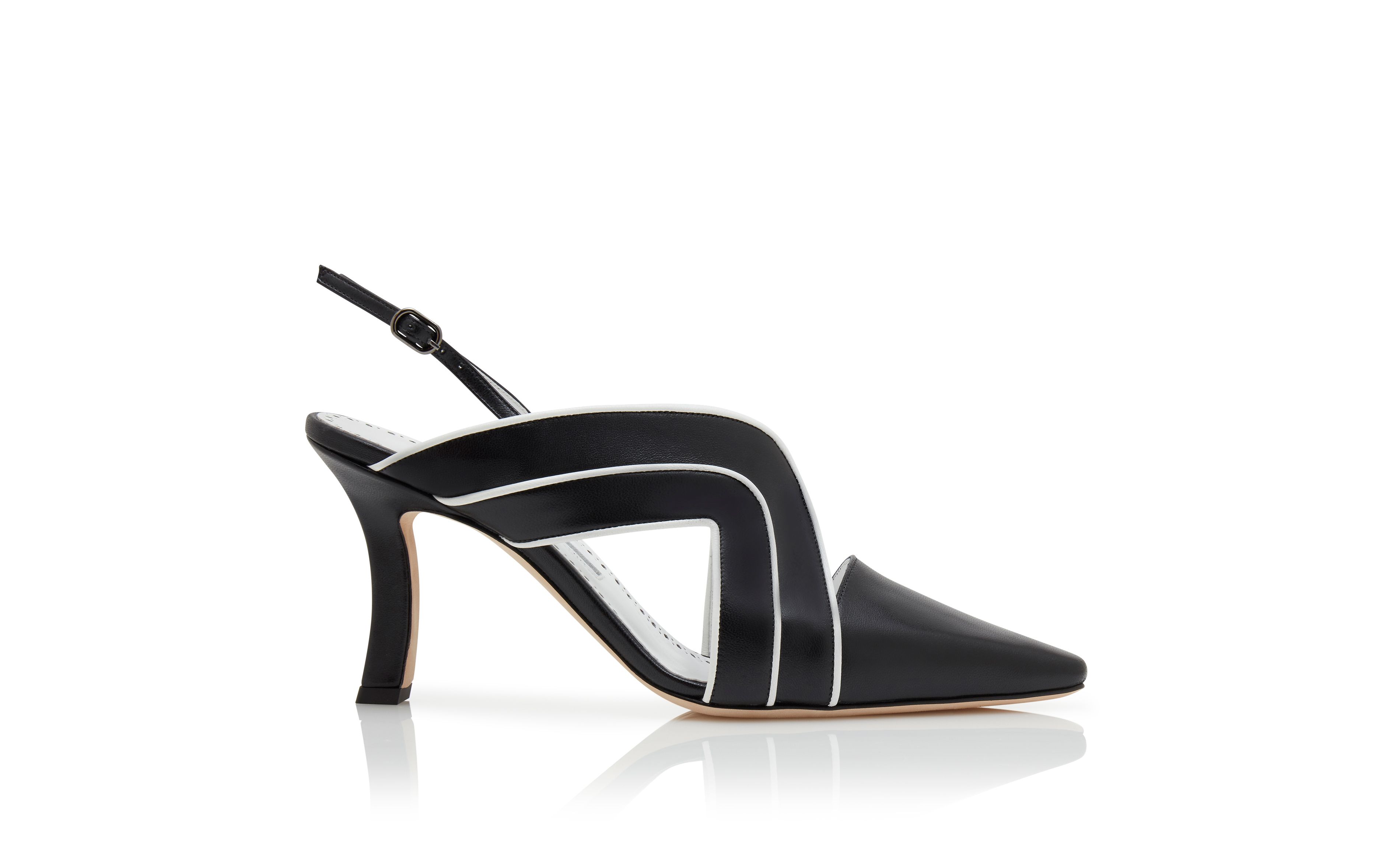 Designer Black and White Nappa Leather Slingback Pumps - Image Side View