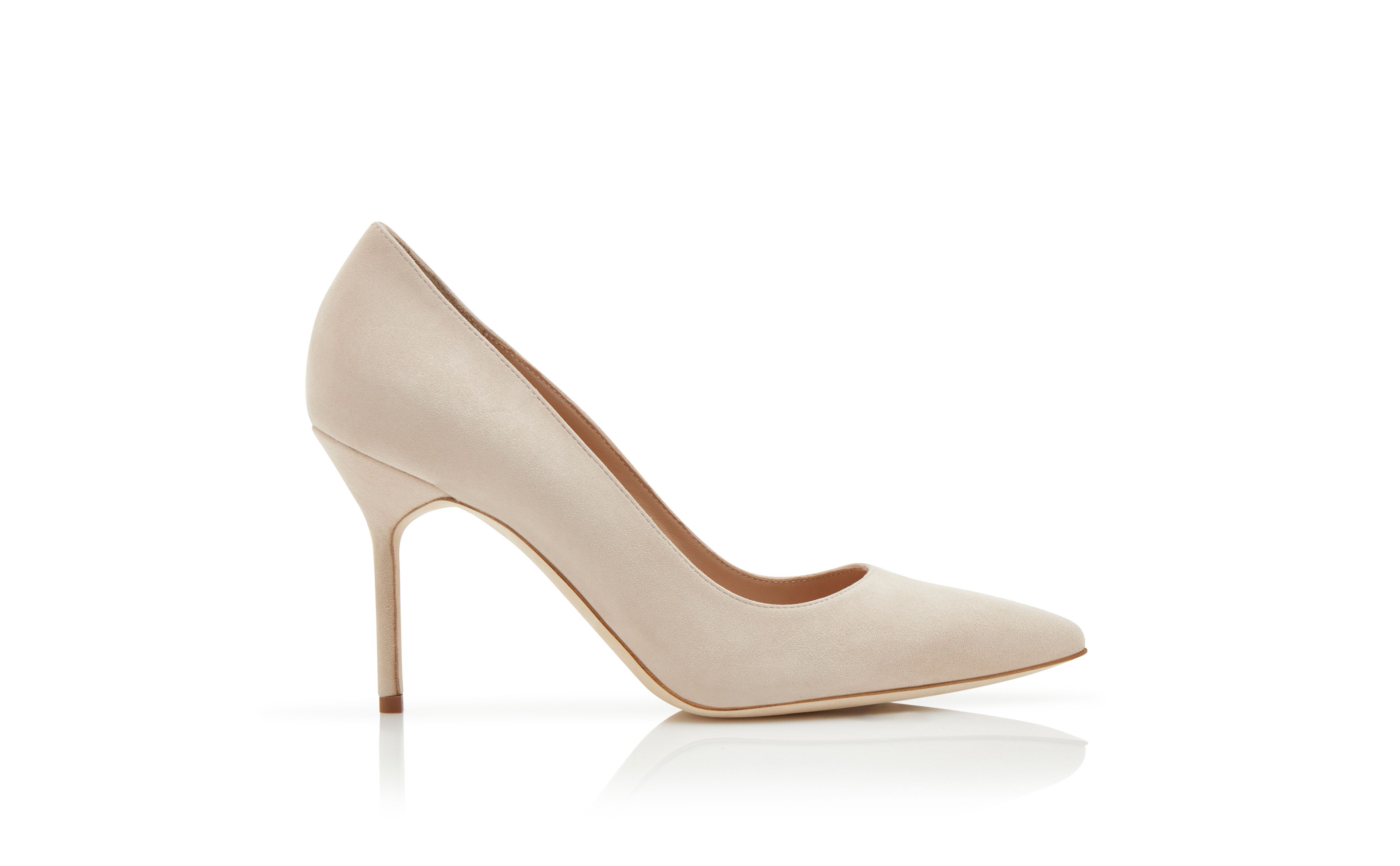 Designer Light Beige Suede Pointed Toe Pumps - Image Side View