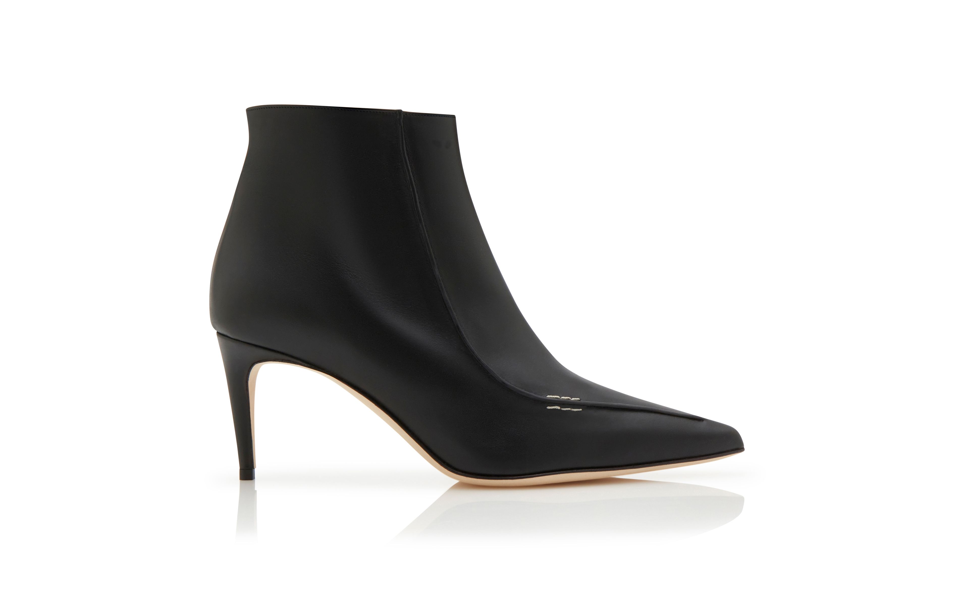 Designer Black Calf Leather Ankle Boots - Image Side View