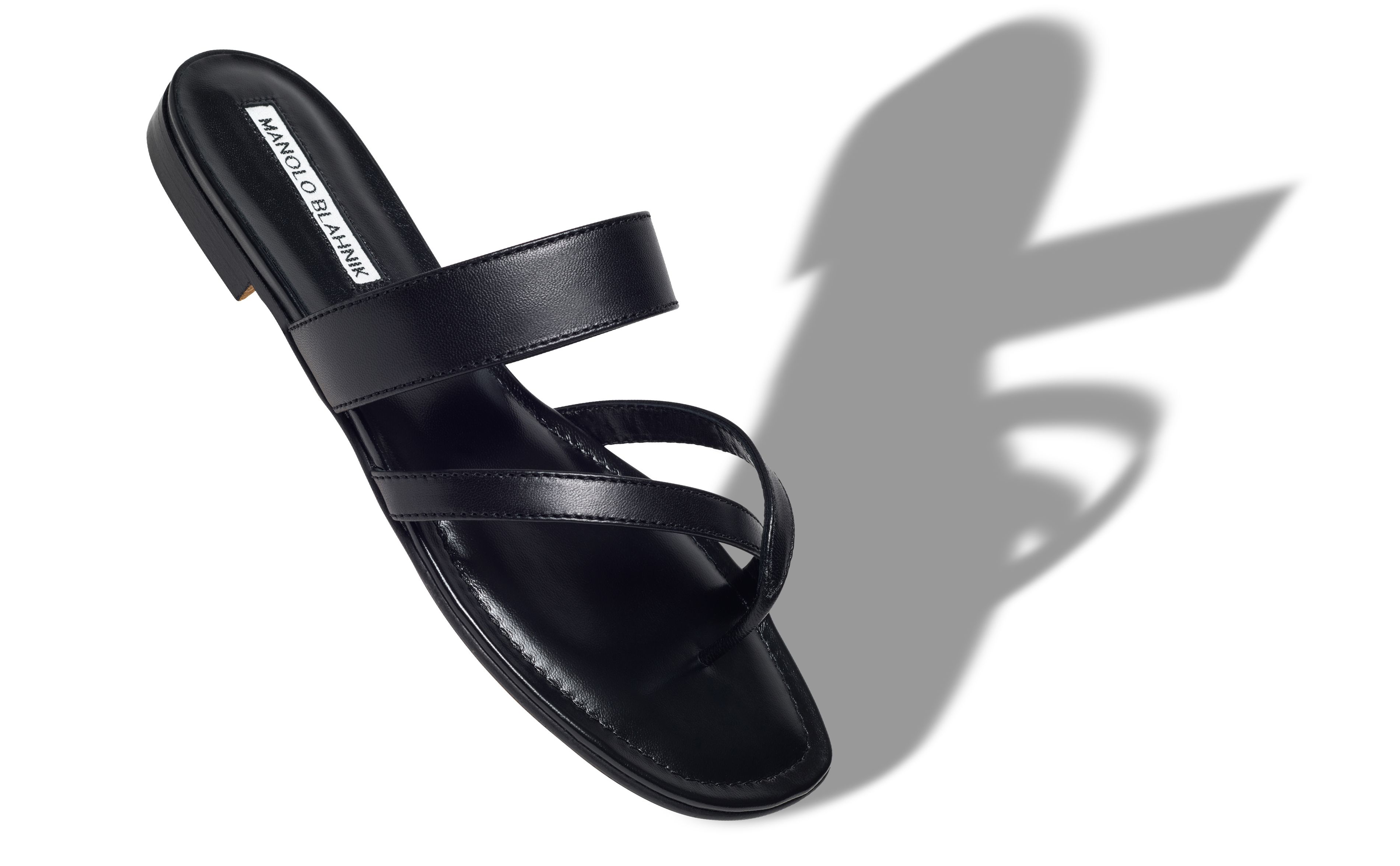 Designer Black Nappa Leather Crossover Flat Sandals - Image Main
