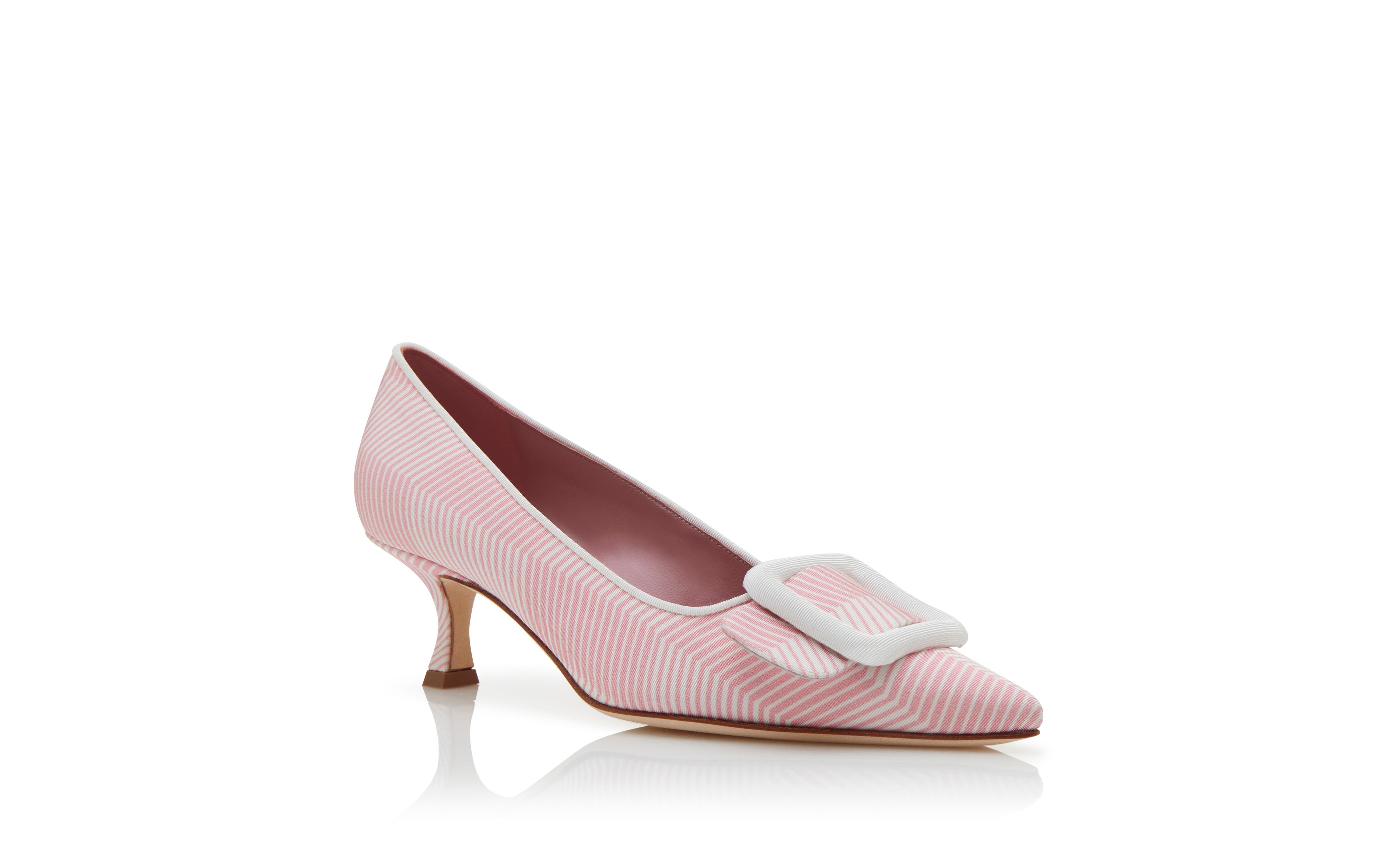 Designer Pink and White Grosgrain Buckle Detail Pumps  - Image Upsell