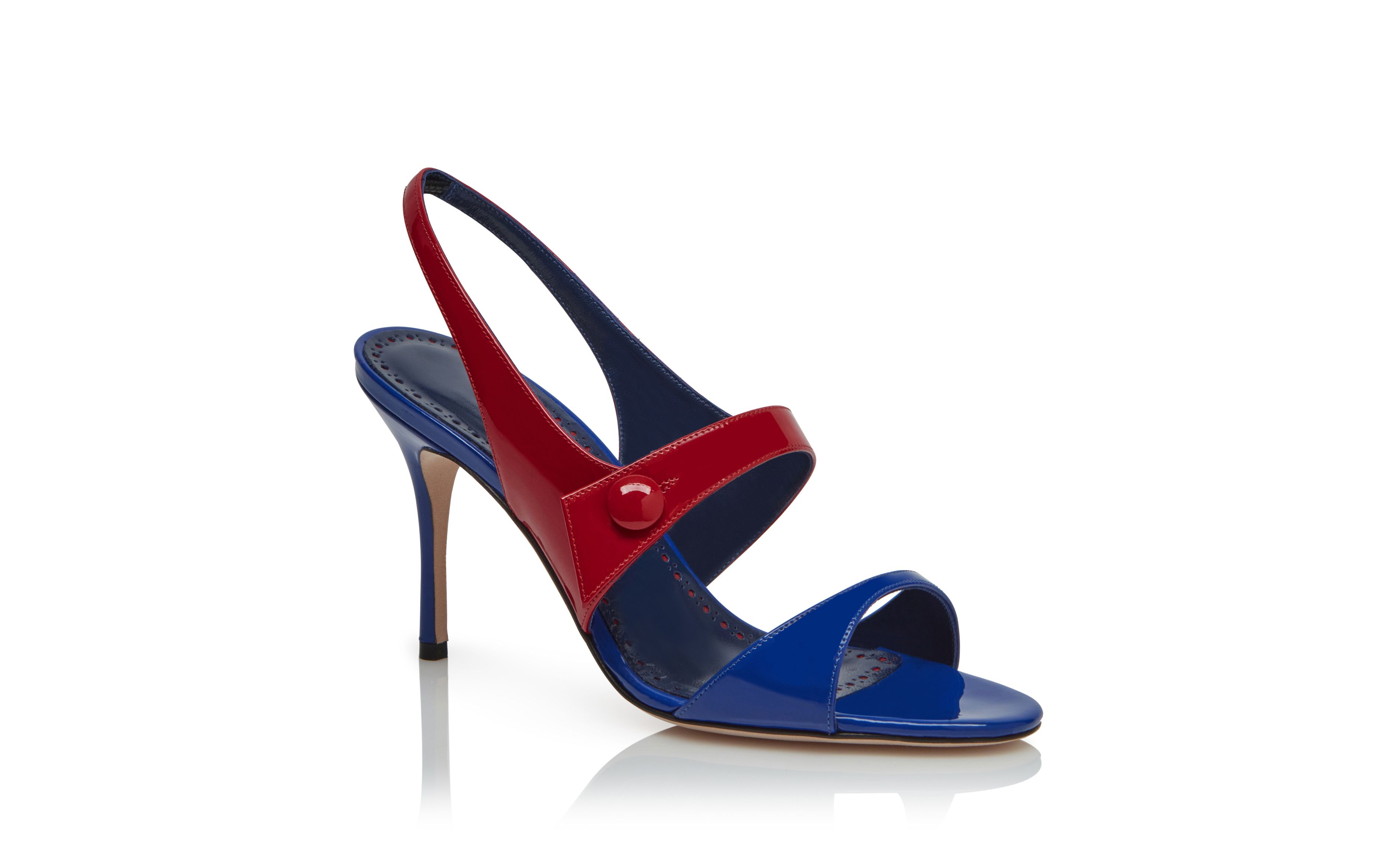 Designer Blue Patent Leather Slingback Sandals  - Image Upsell