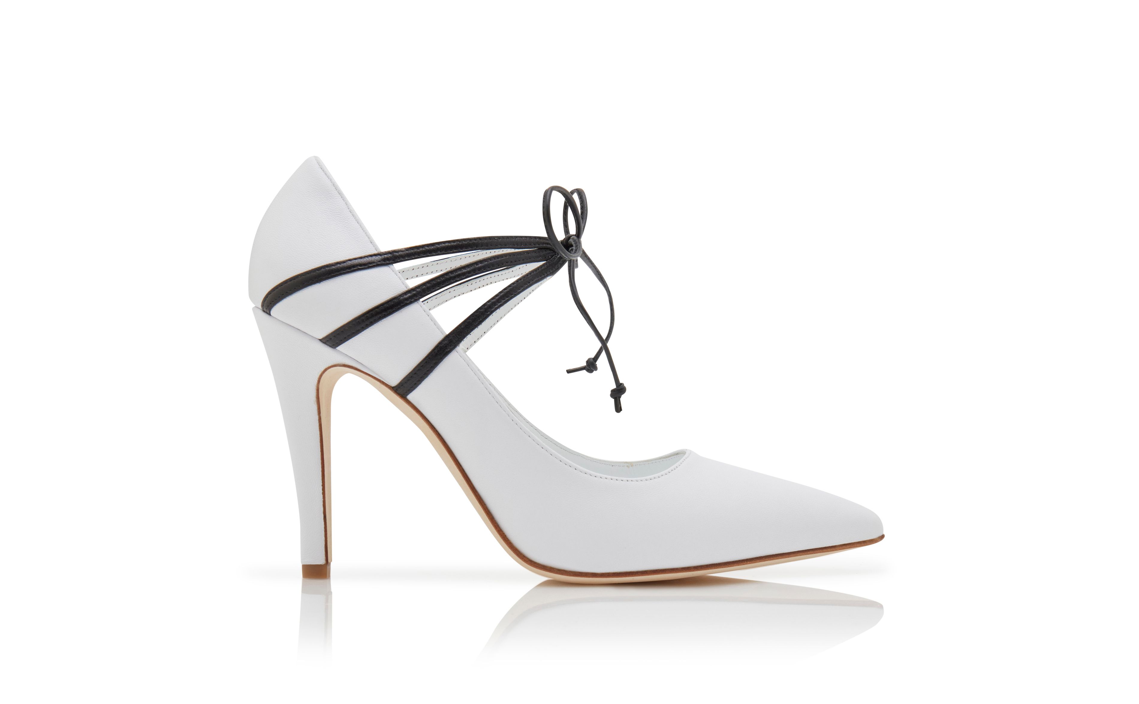 Designer White and Black Nappa Leather Lace-Up Pumps - Image Side View
