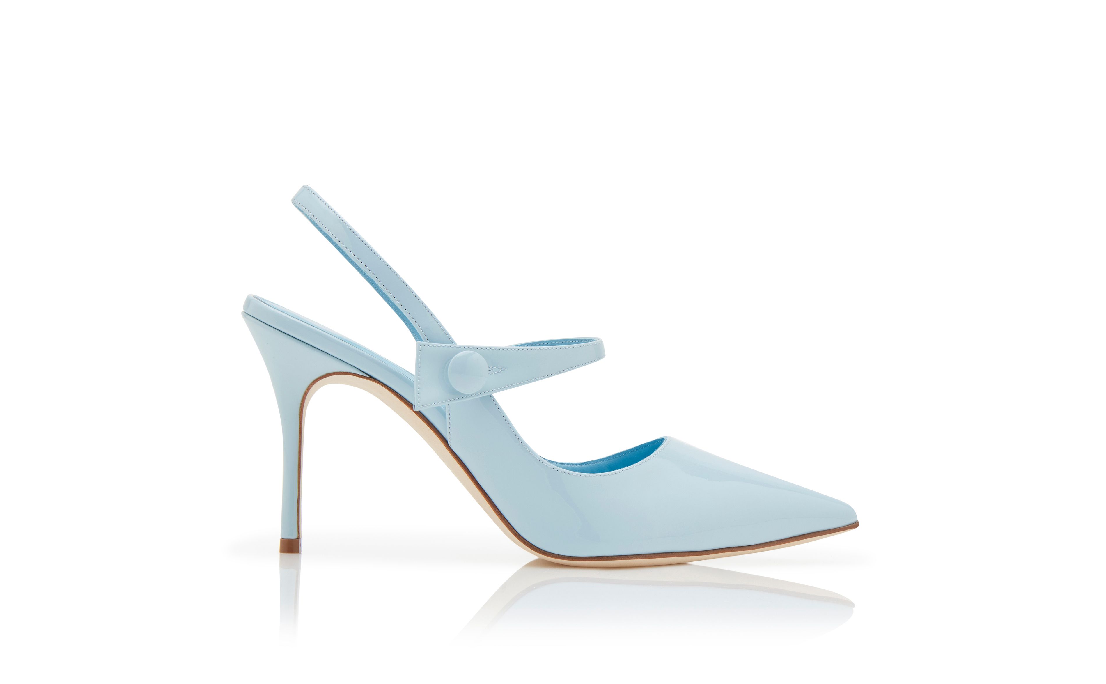 Designer Light Blue Patent Leather Slingback Pumps - Image Side View