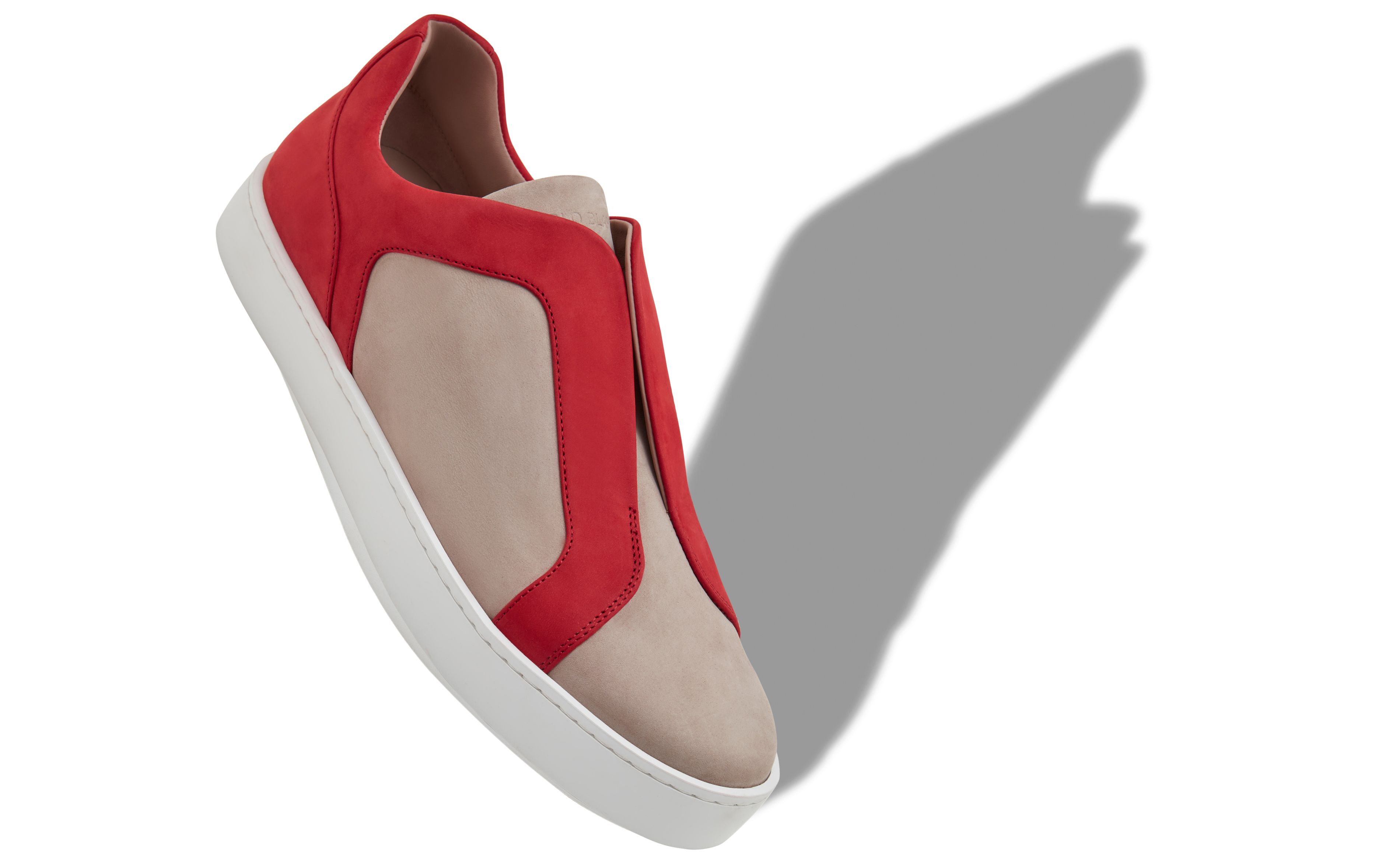 Designer Grey and Red Calf Leather Low Cut Sneakers - Image small_image