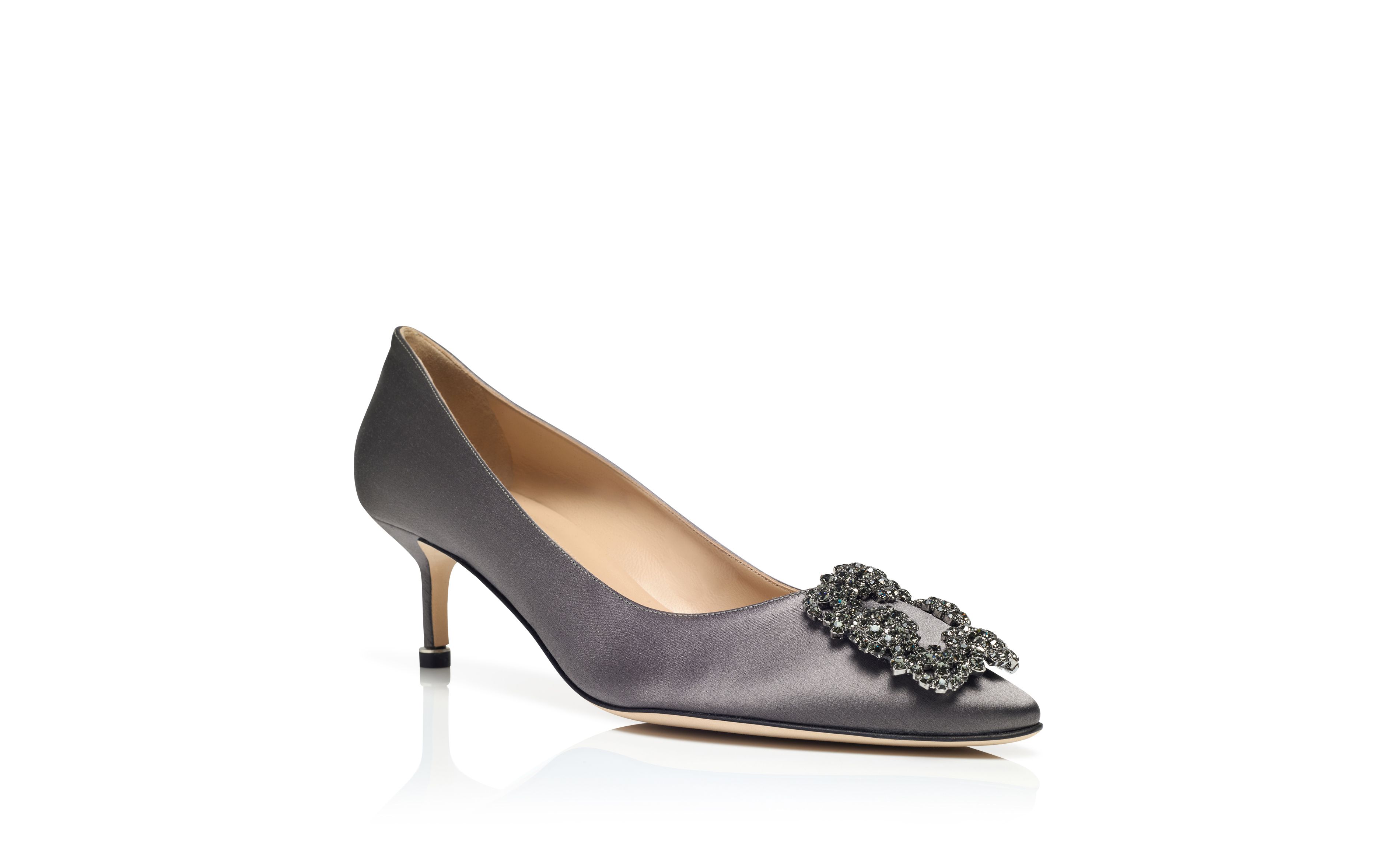 Designer Grey Satin Jewel Buckle Pumps - Image Upsell