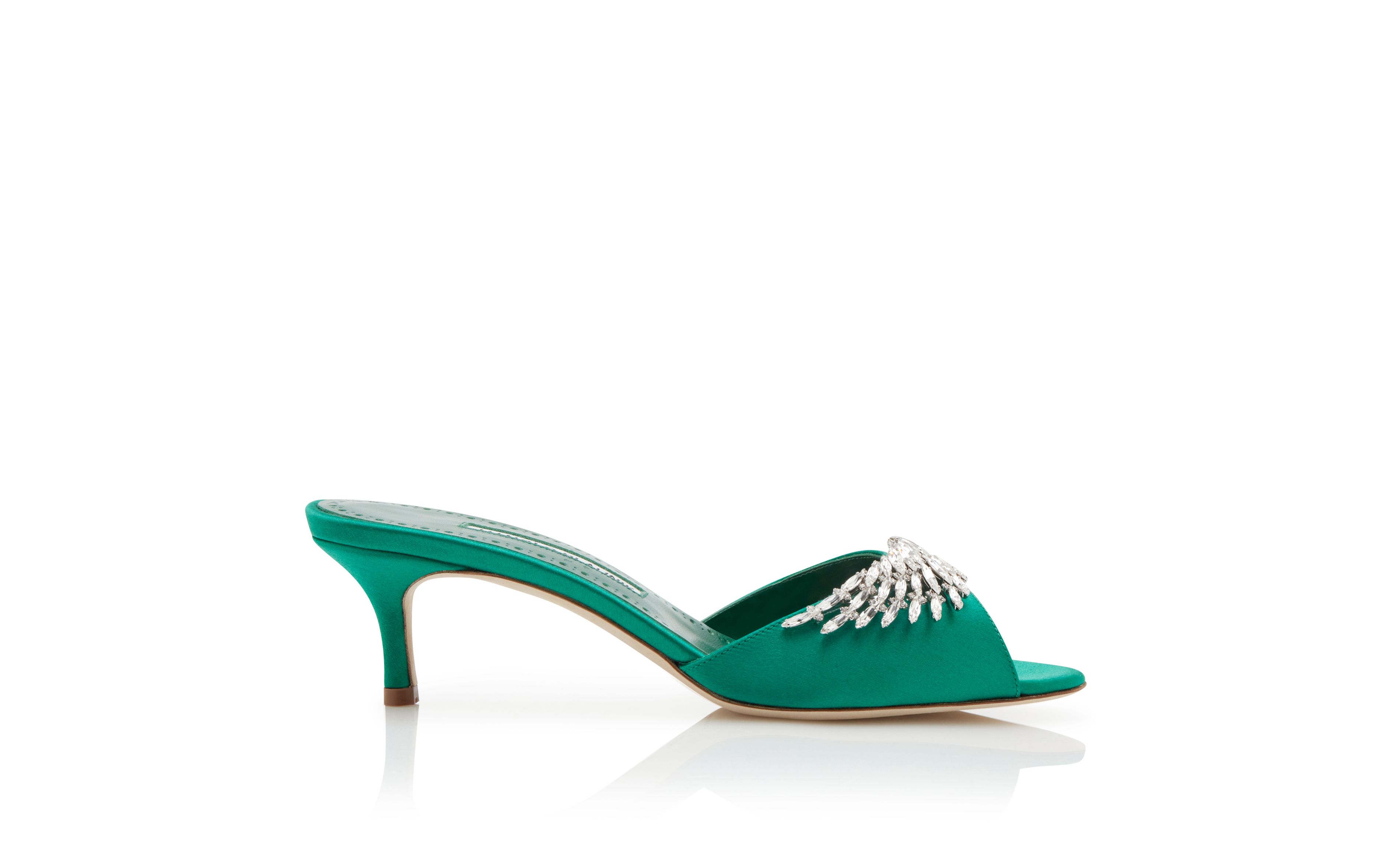 Designer Green Satin Jewel Embellished Mules  - Image thumbnail