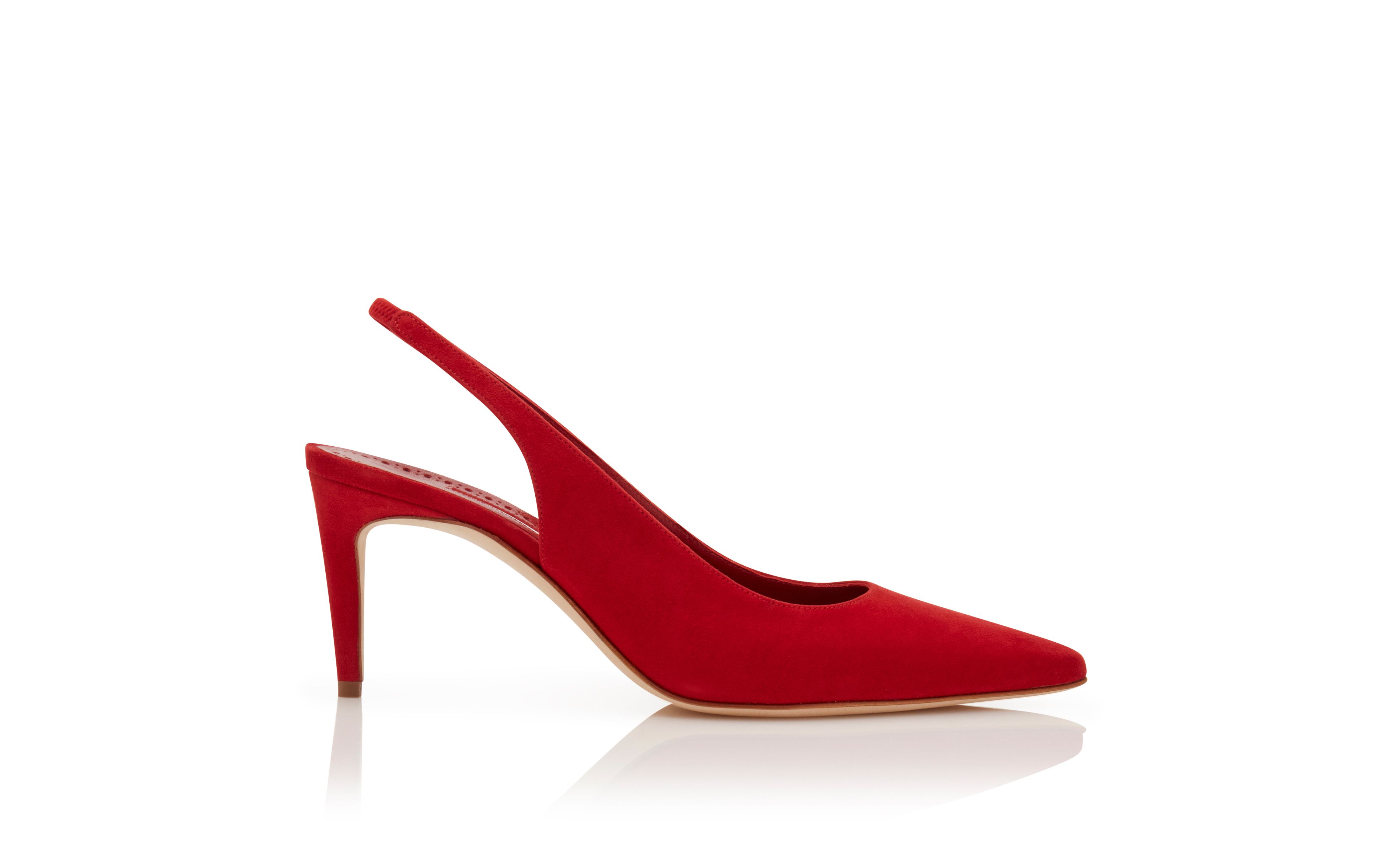Designer Red Suede Slingback Pumps  - Image Side View