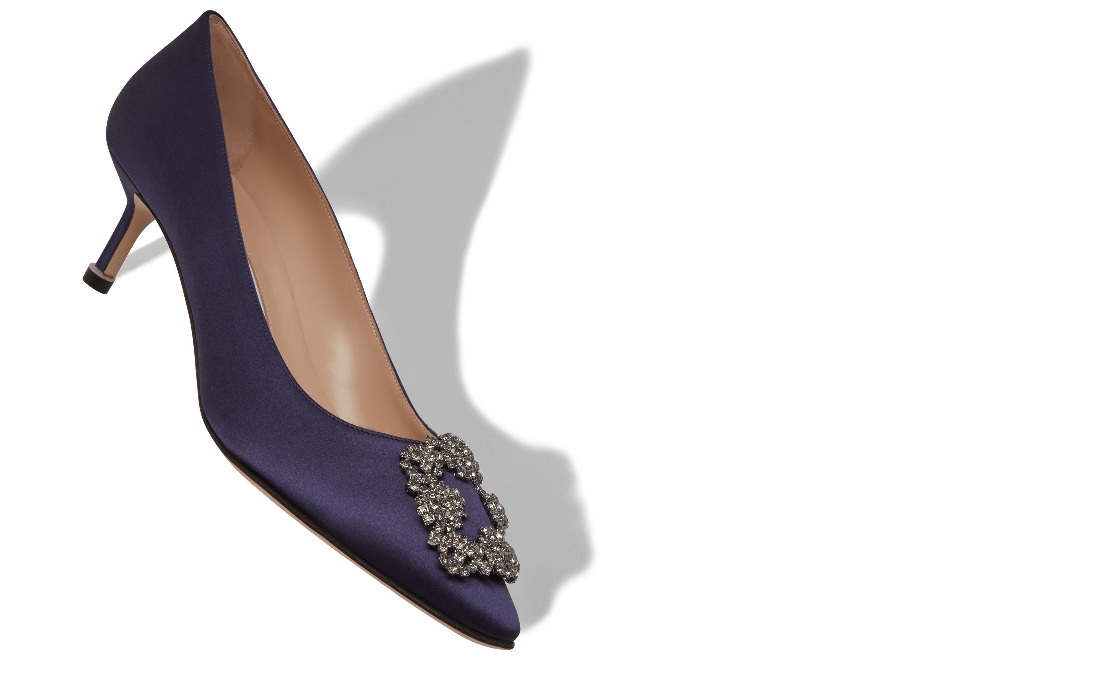 HANGISI 50 | Dark Blue Satin Jewel Buckle Pumps | Manolo Blahnik