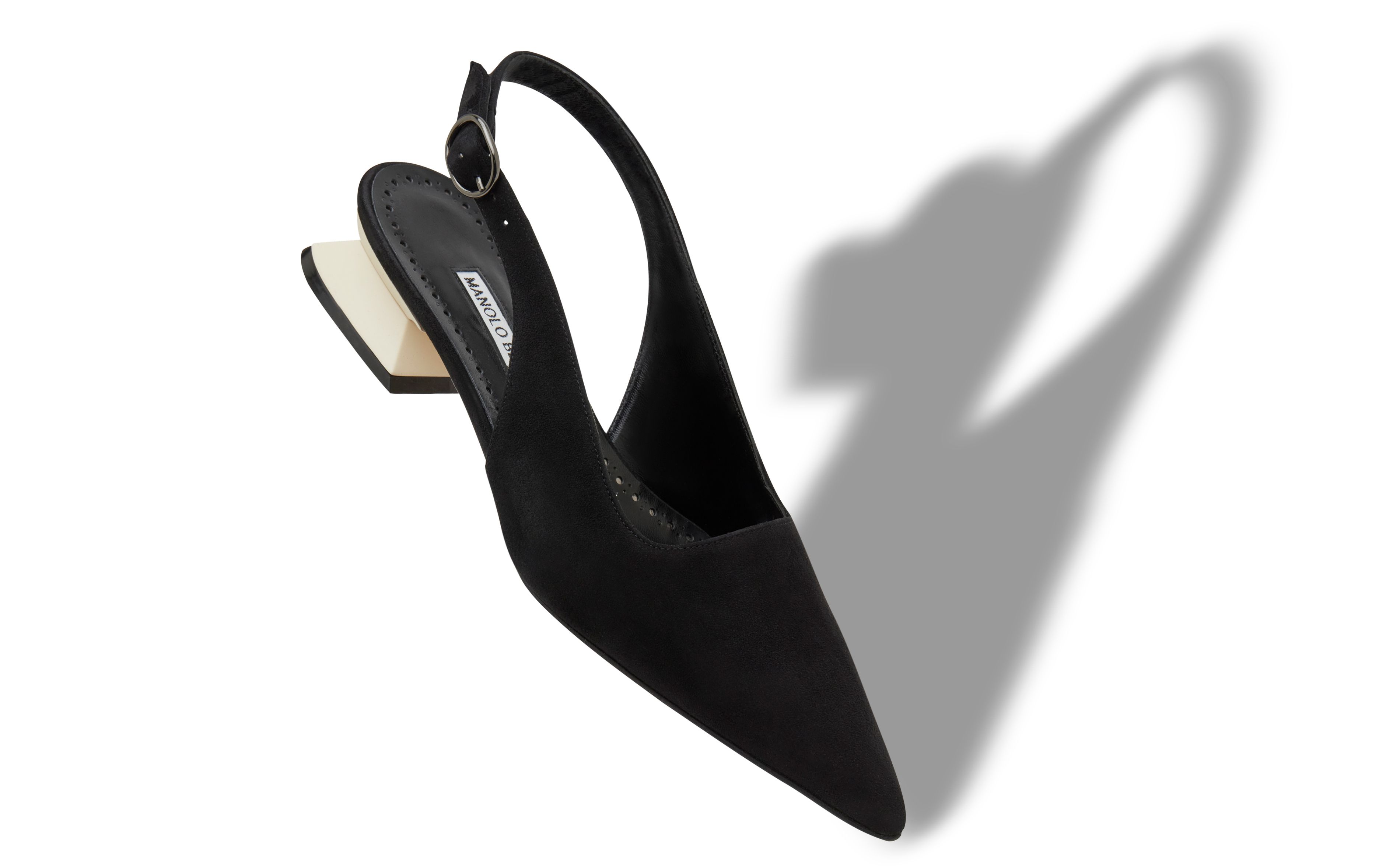 Designer Black and Ivory Suede Slingback Mules - Image Main