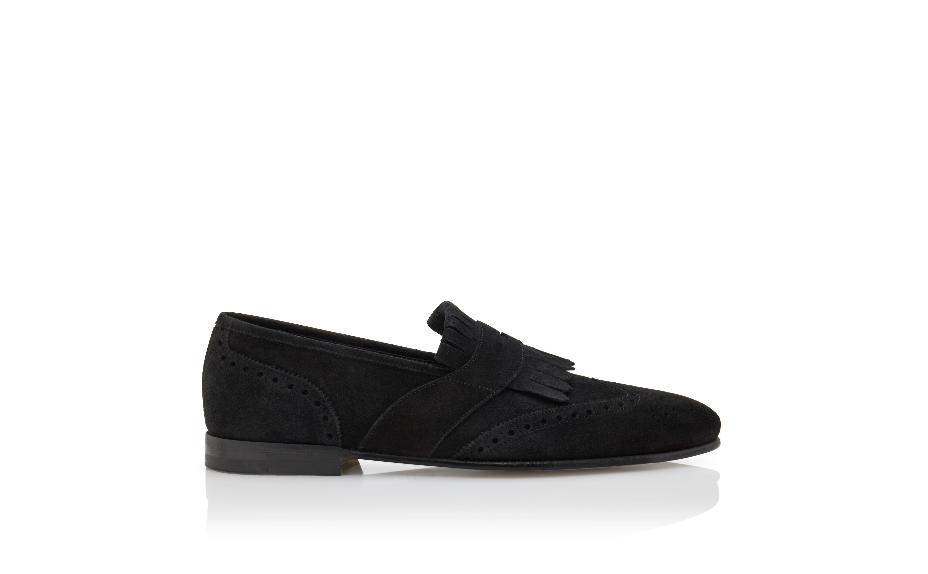 Designer Black Suede Kiltie Loafers - Image thumbnail