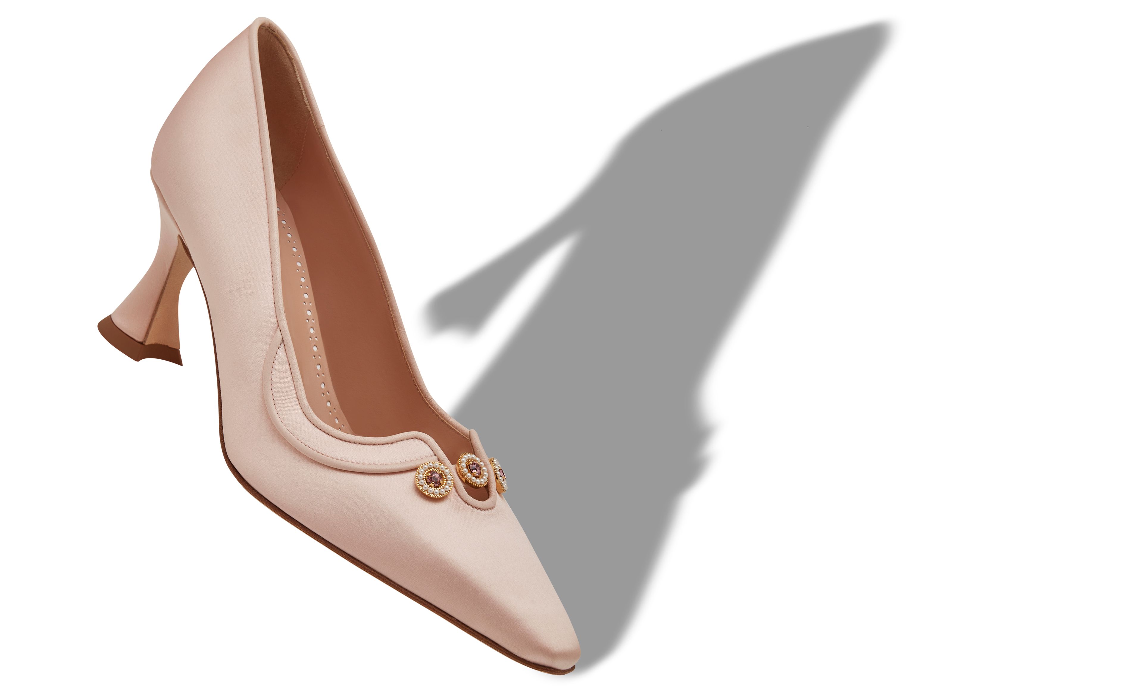 Designer Light Pink Satin Embellished Pumps - Image small_image