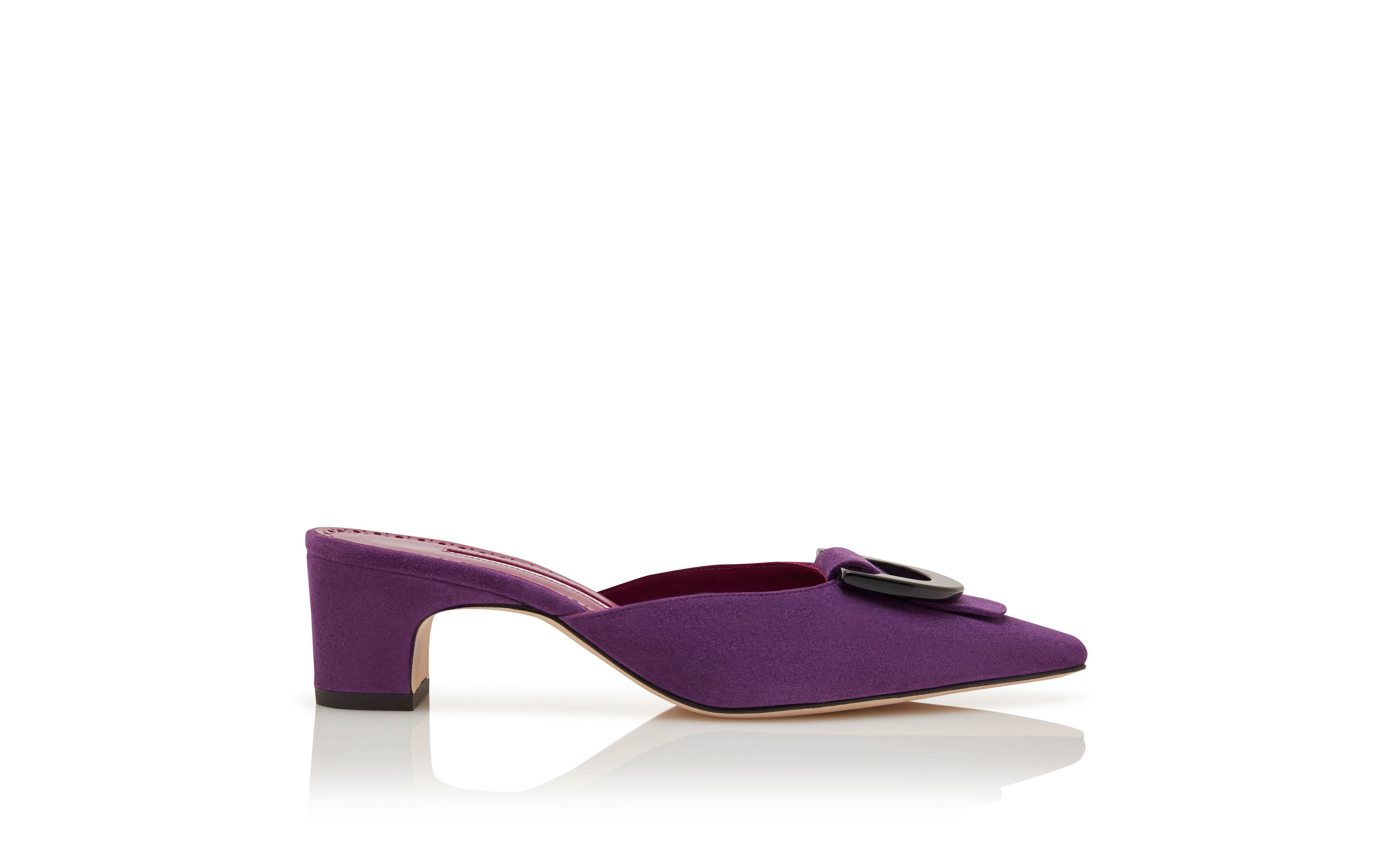 Designer Purple Suede Pointed Toe Mules  - Image Side View