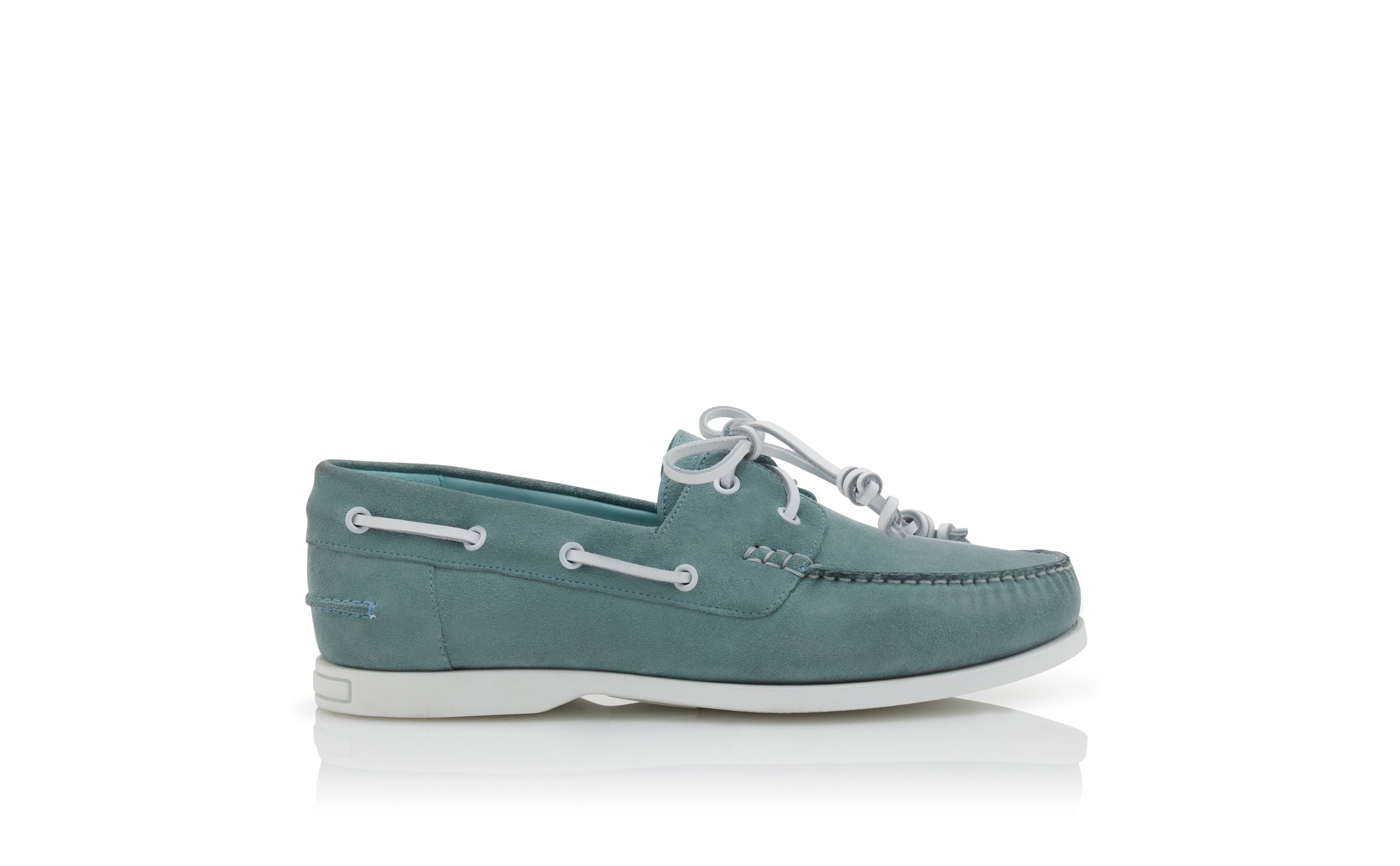 Designer Light Blue Suede Boat Shoes - Image Side View
