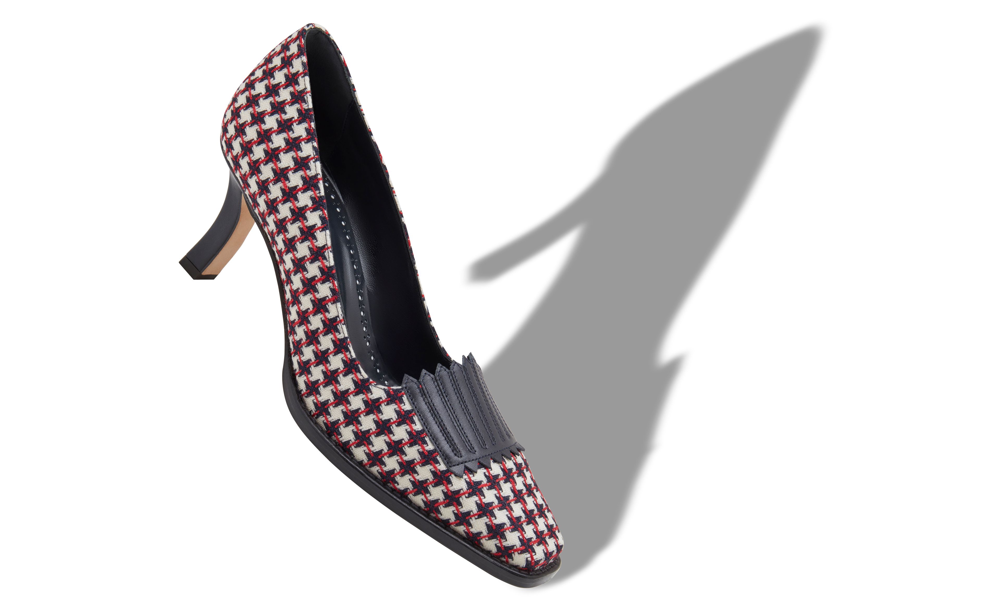 Designer Navy Blue Wool Dogtooth Pumps - Image small_image