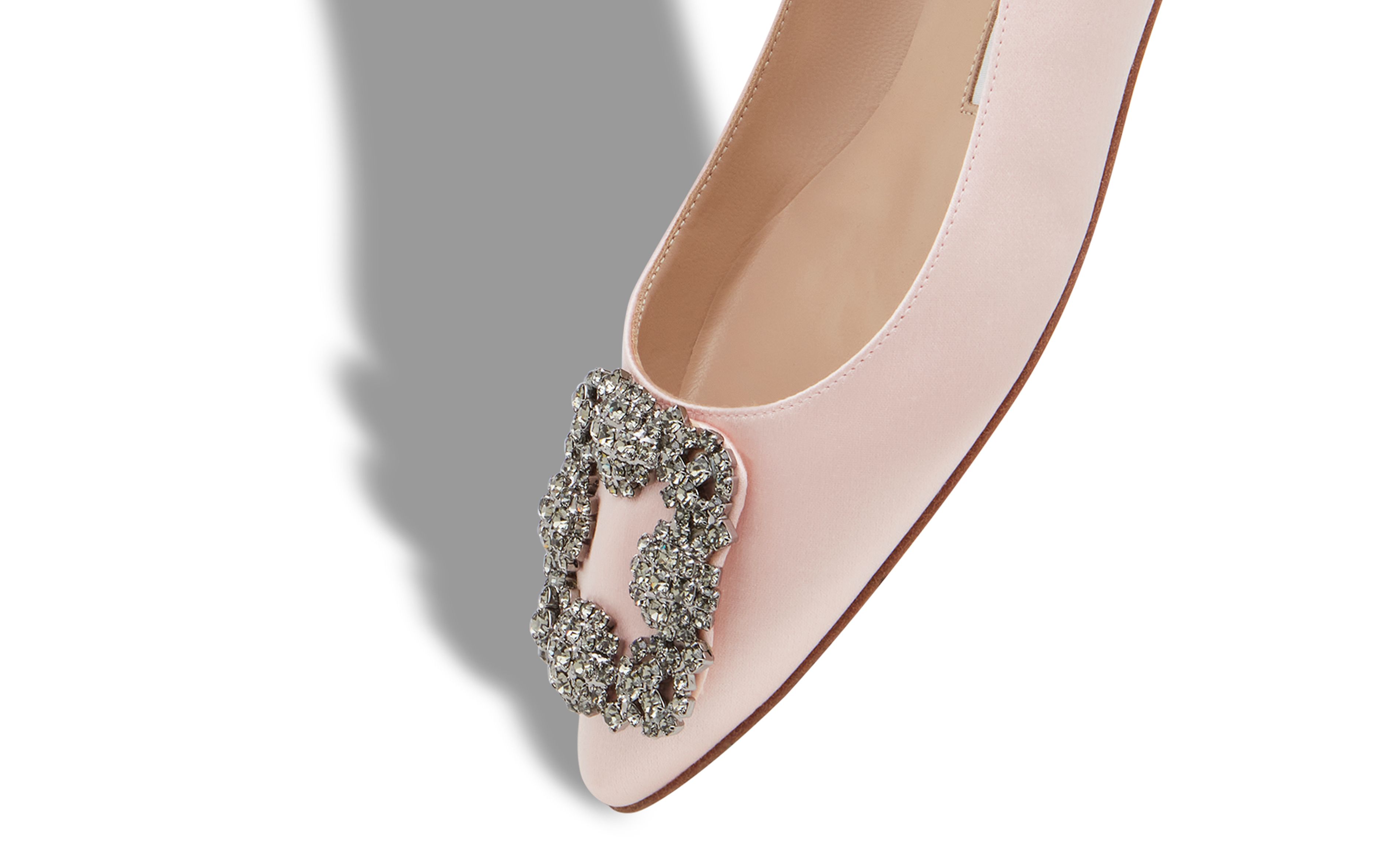 HANGISIFLAT | Light Pink Satin Jewel Buckle Flat Shoes | Manolo 