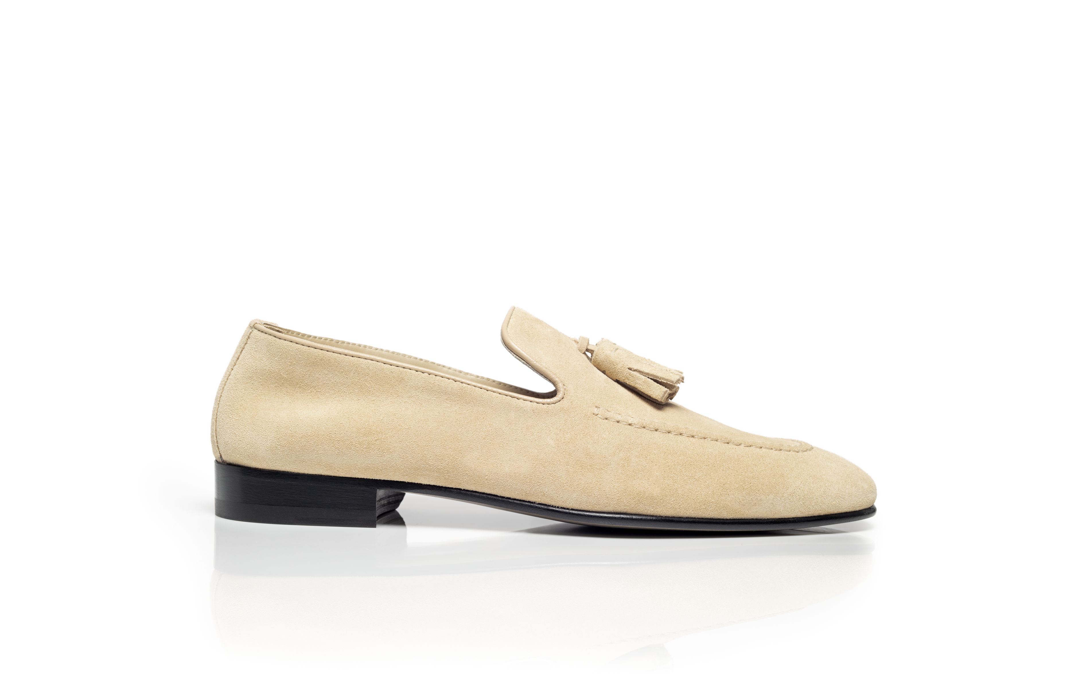 Designer Light Brown Suede Tassel Loafers - Image Side View