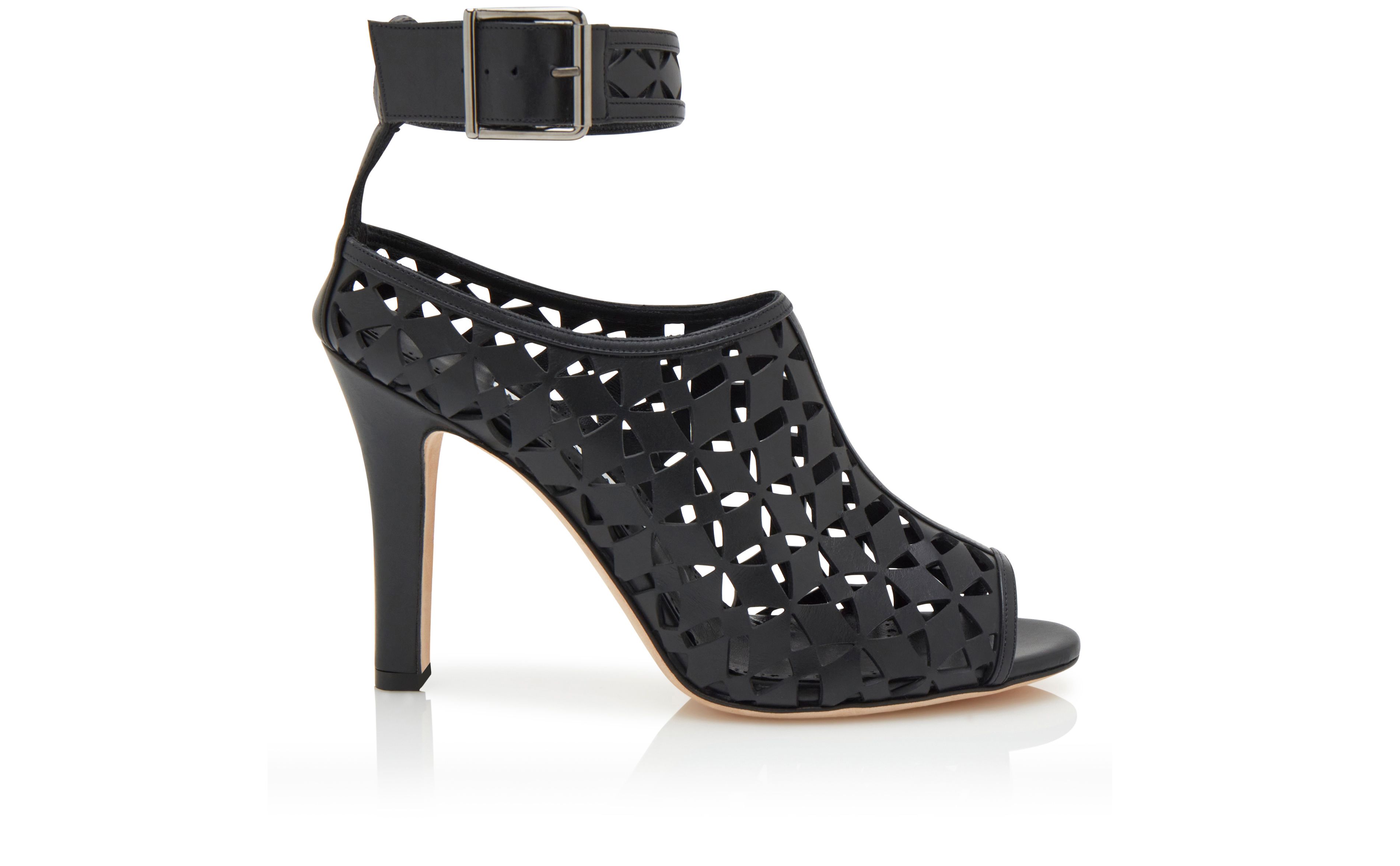 Designer Black Calf Leather Cut Out Pumps  - Image Side View