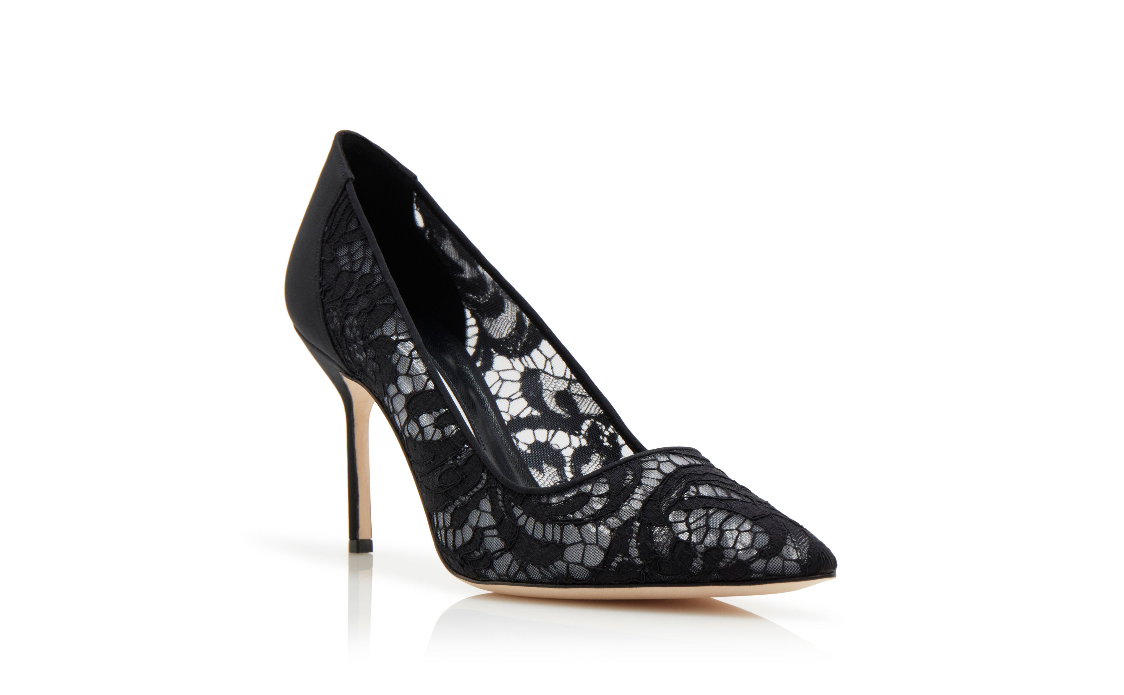 Designer Black Lace Pointed Toe Pumps - Image Upsell