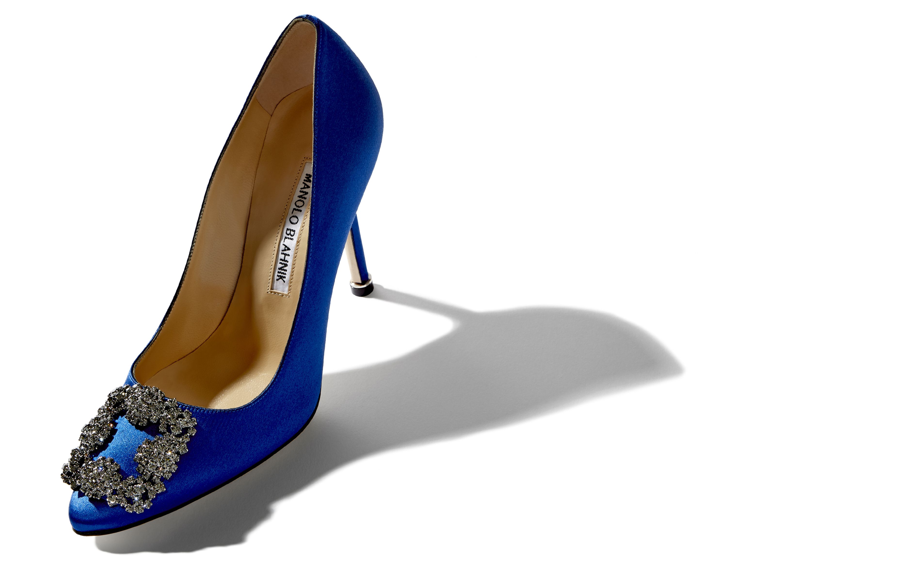 Designer Blue Satin Jewel Buckle Pumps - Image Main