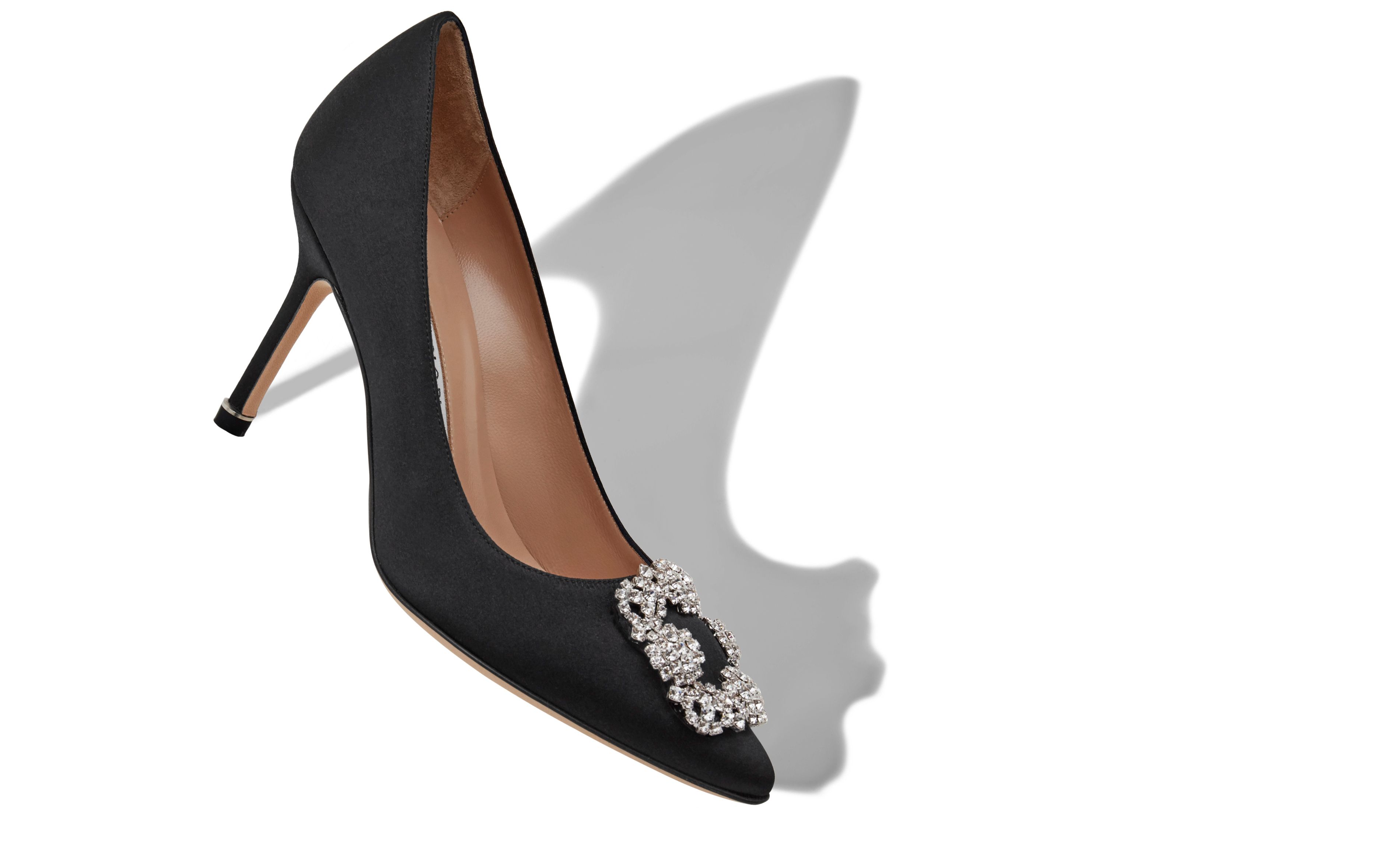 Designer Black Satin Jewel Buckle Pumps - Image Main