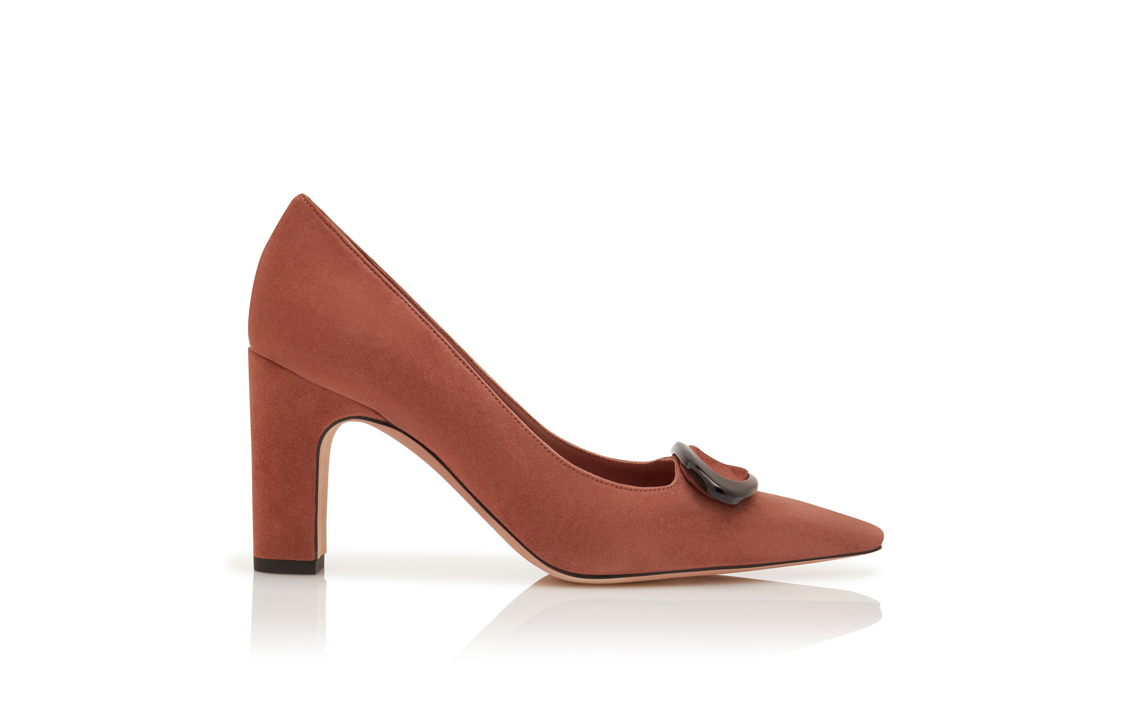 Designer Brown Suede Pointed Toe Pumps - Image Side View