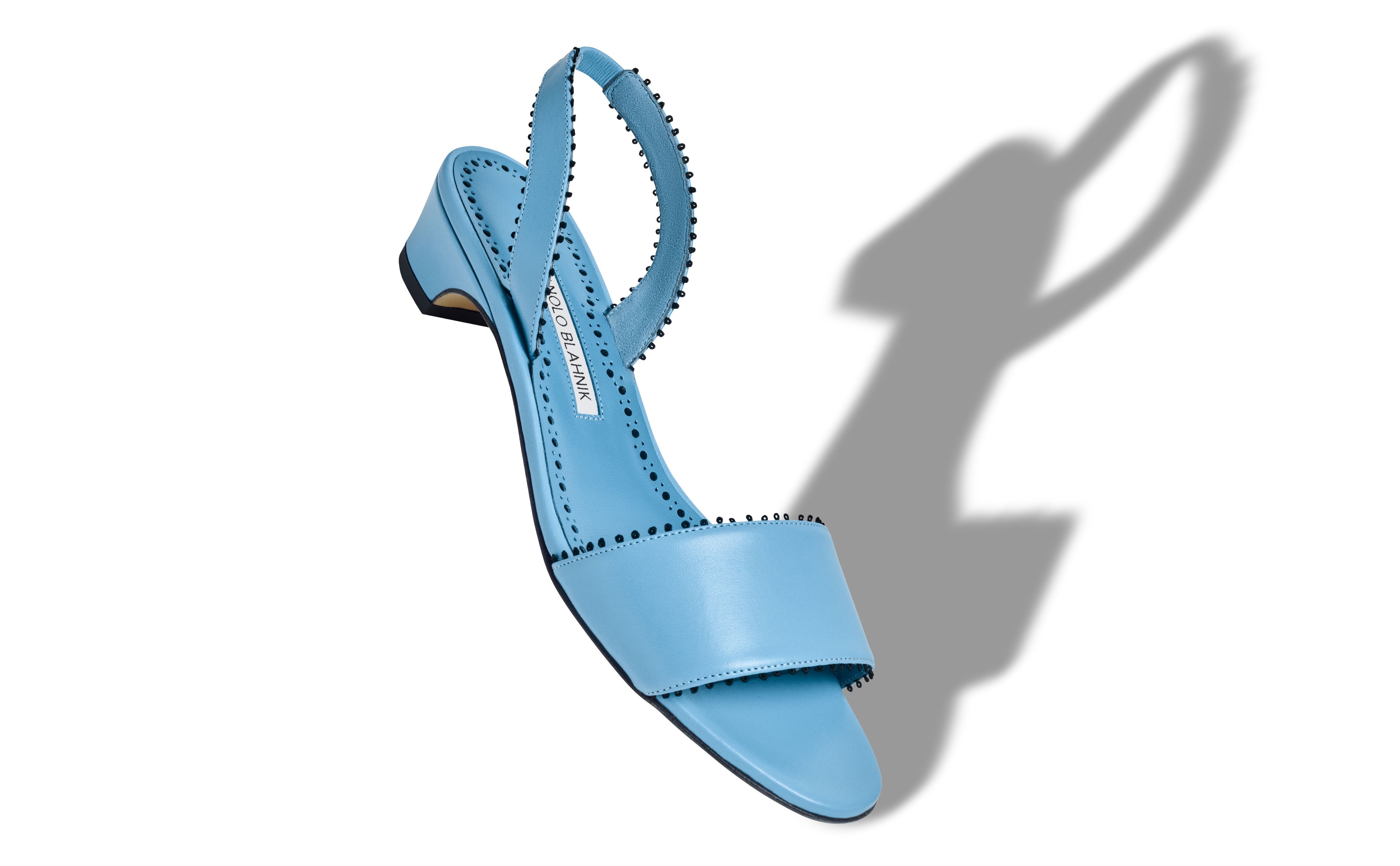 Designer Light Blue Nappa Leather Slingback Flat Sandals - Image small_image
