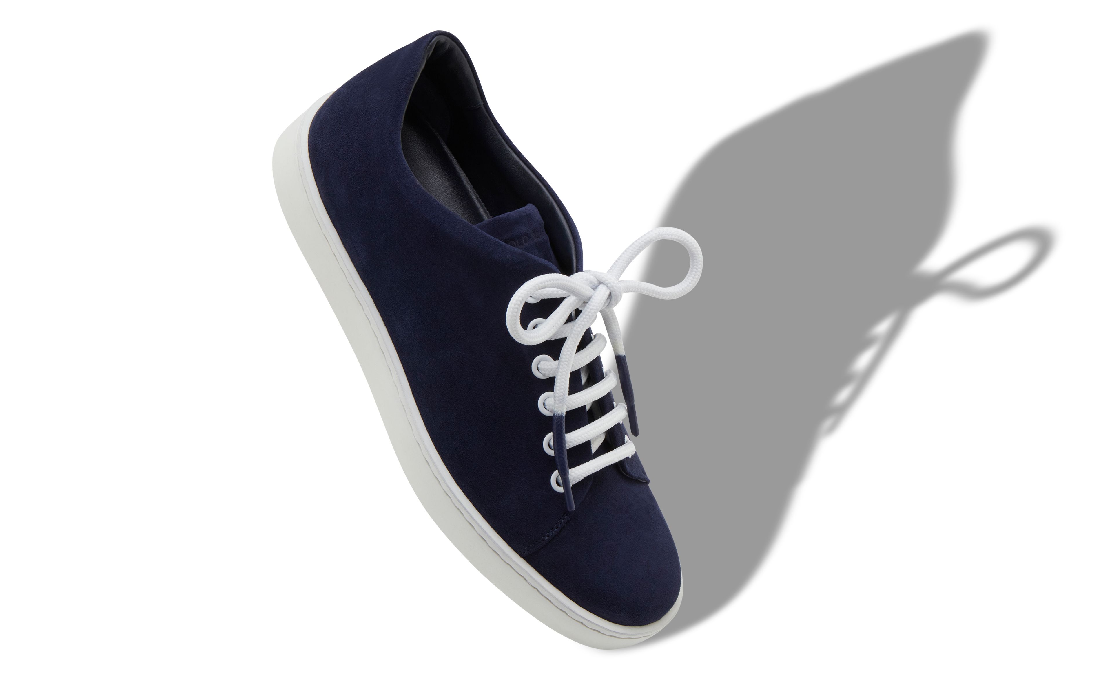 Designer Navy Blue Suede Lace-Up Sneakers 
 - Image Main