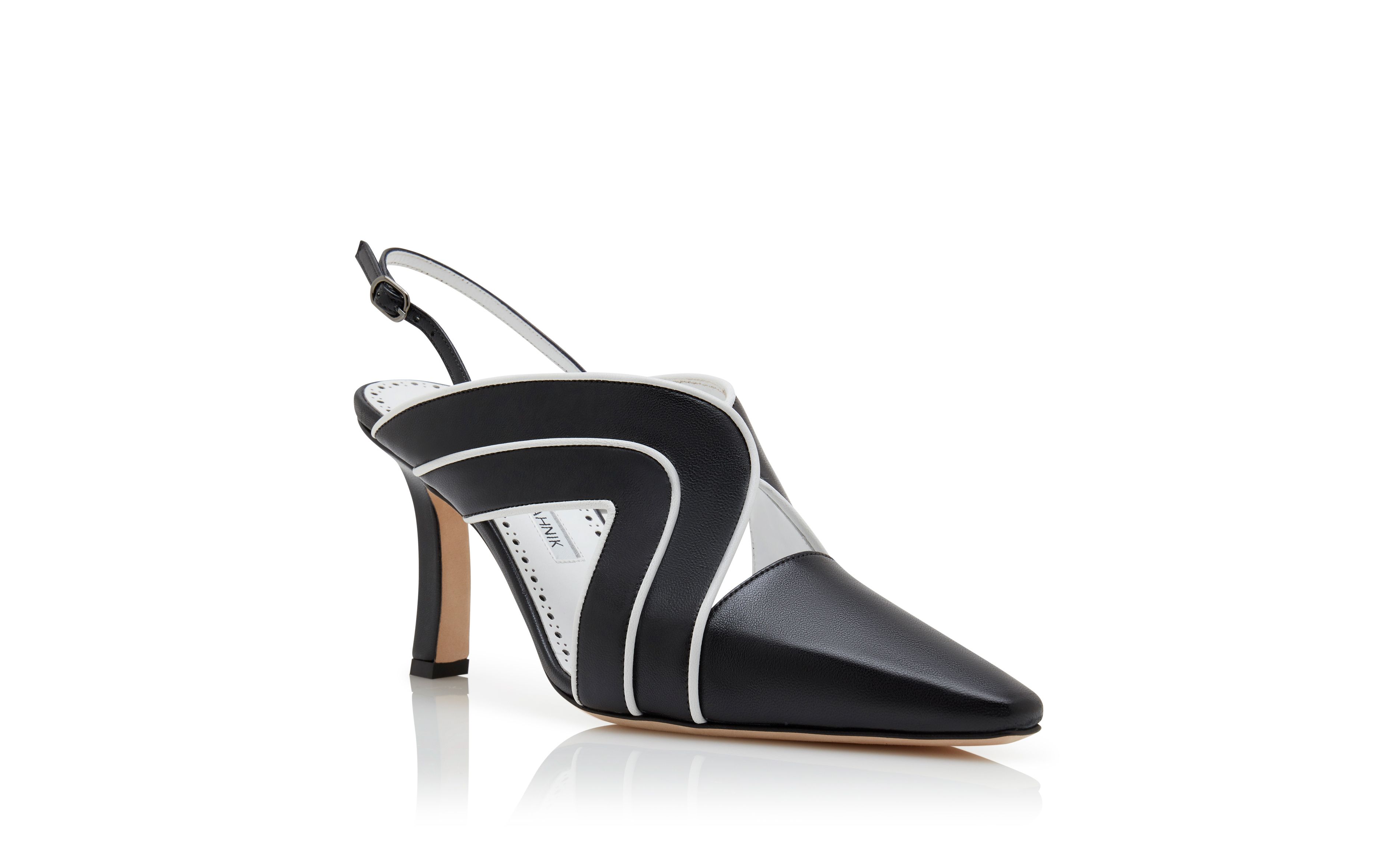 Designer Black and White Nappa Leather Slingback Pumps - Image Upsell
