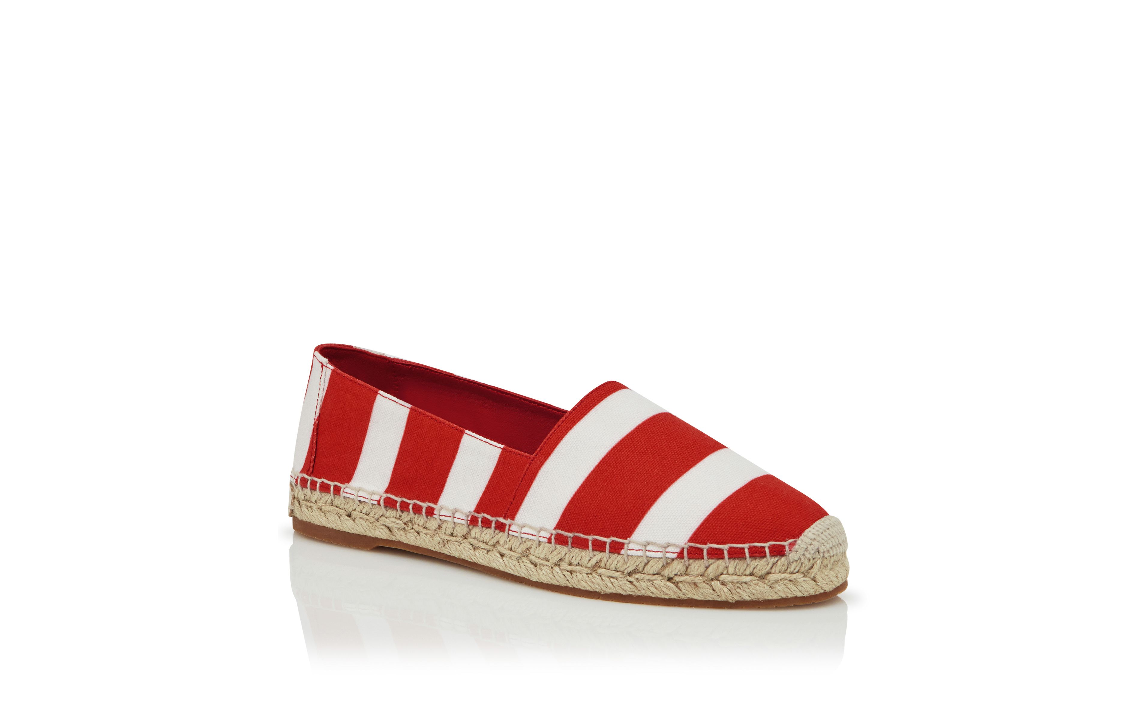 Designer Red and White Striped Cotton Espadrilles  - Image Upsell