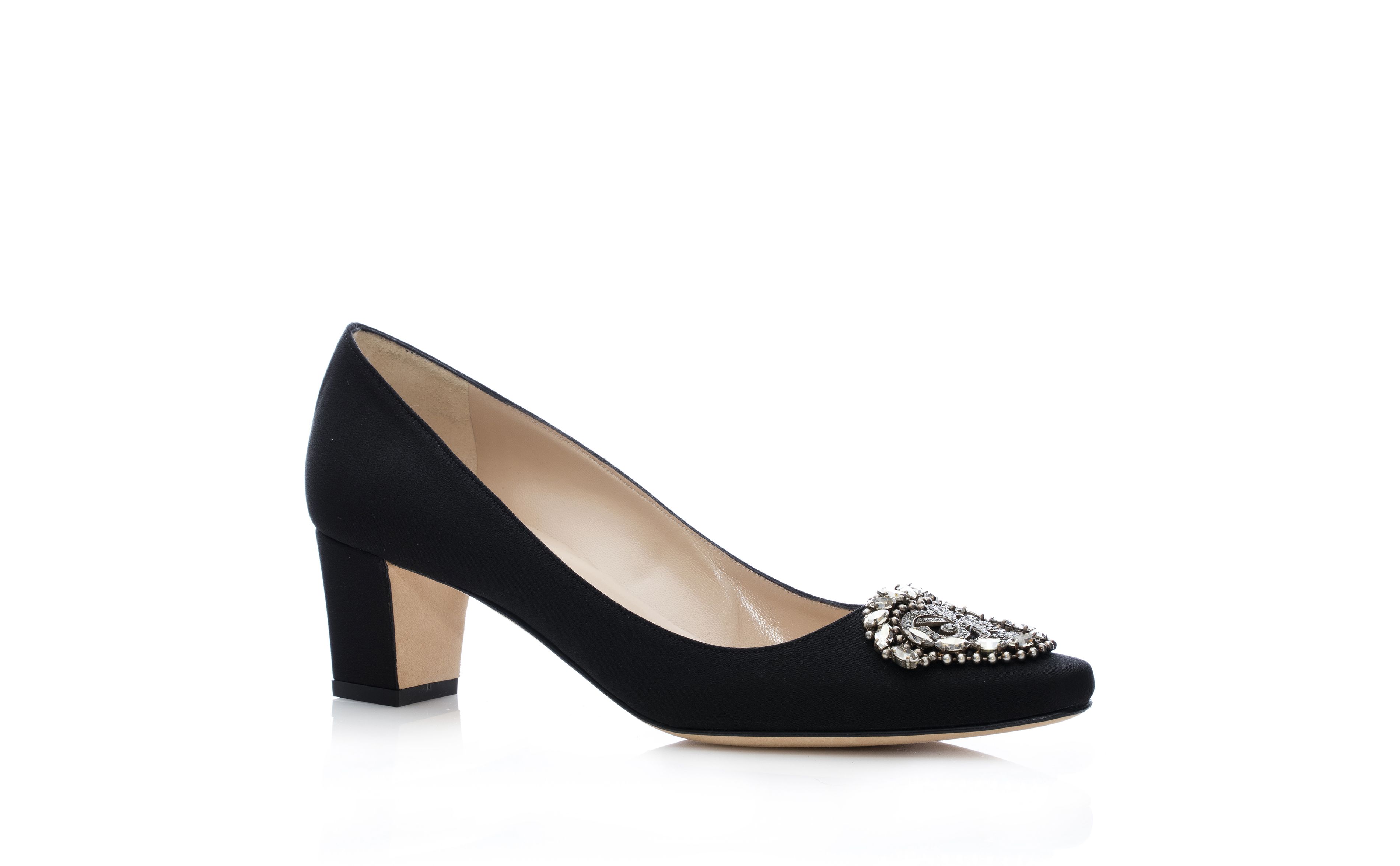 Designer Black Crêpe De Chine Jewel Buckle Pumps - Image Upsell