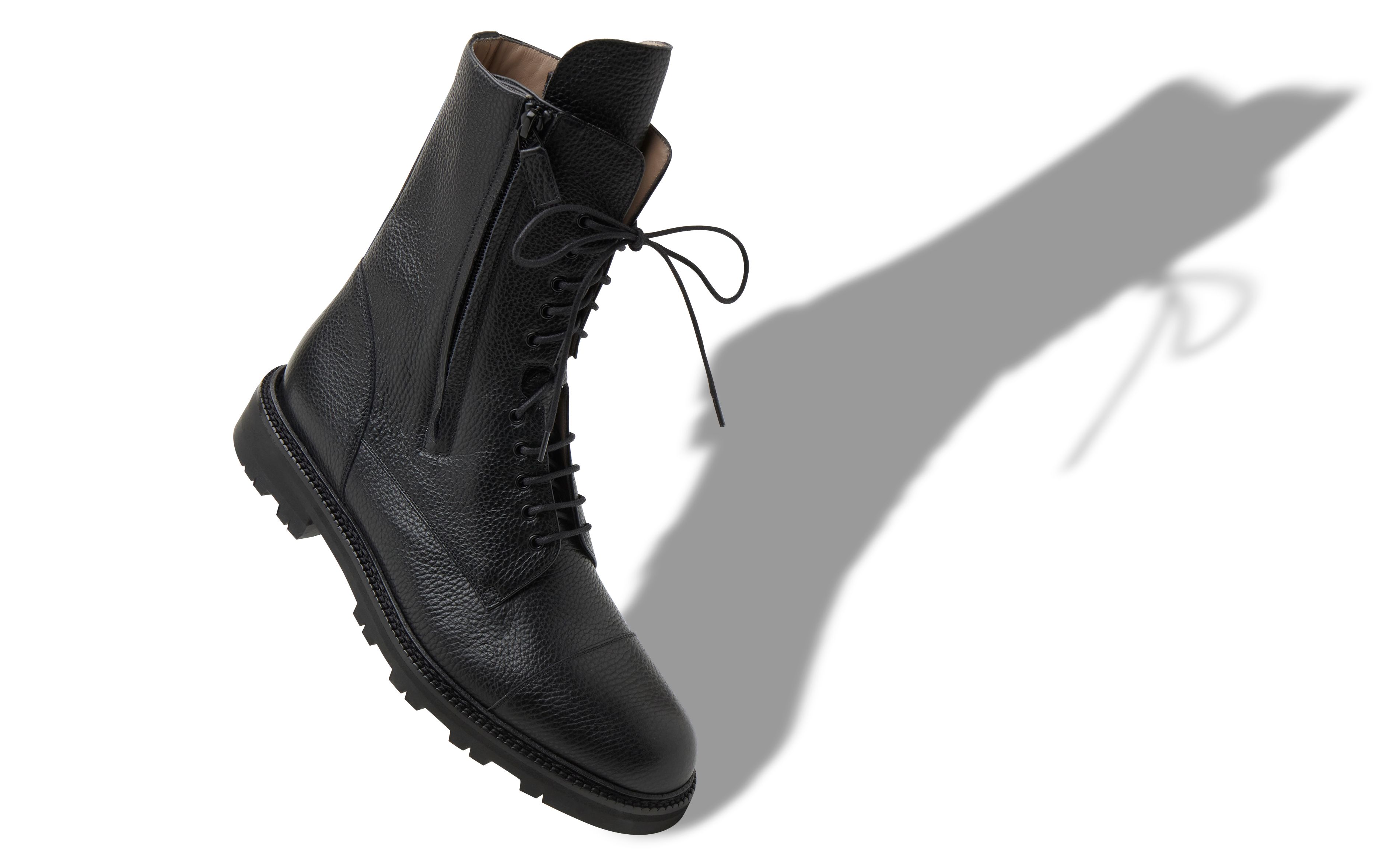 Designer Black Calf Leather Military Boots  - Image Main