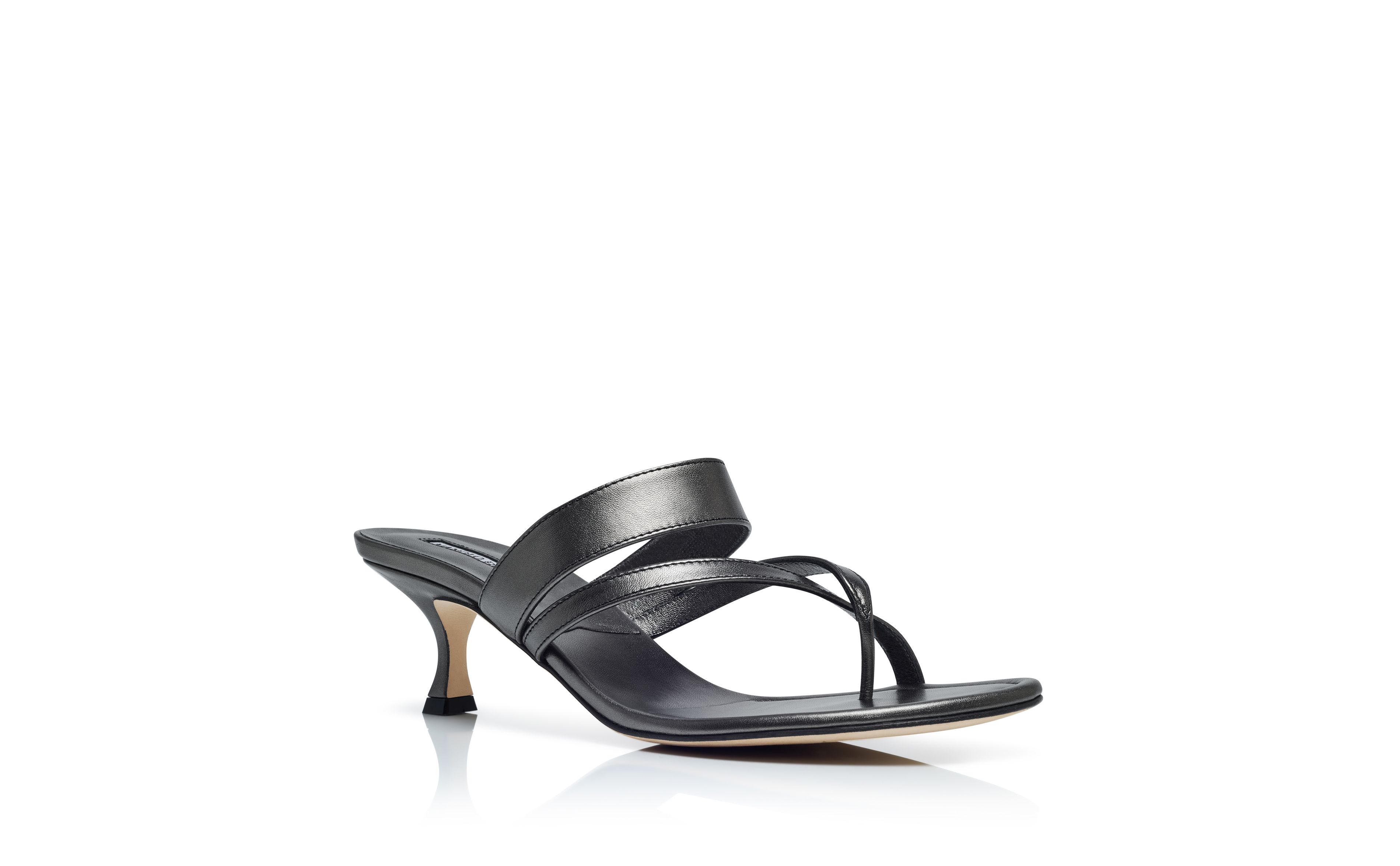 Designer Graphite Nappa Leather Crossover Strappy Mules - Image Upsell