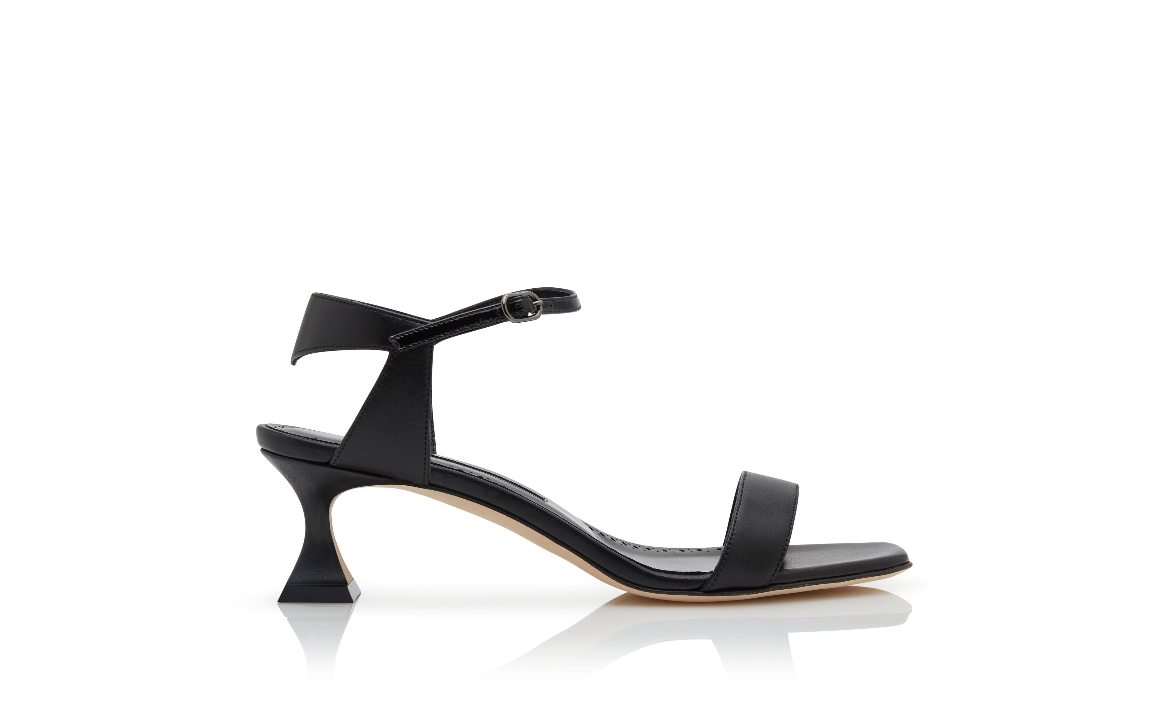 Designer Black Nappa Leather Ankle Strap Sandals  - Image thumbnail