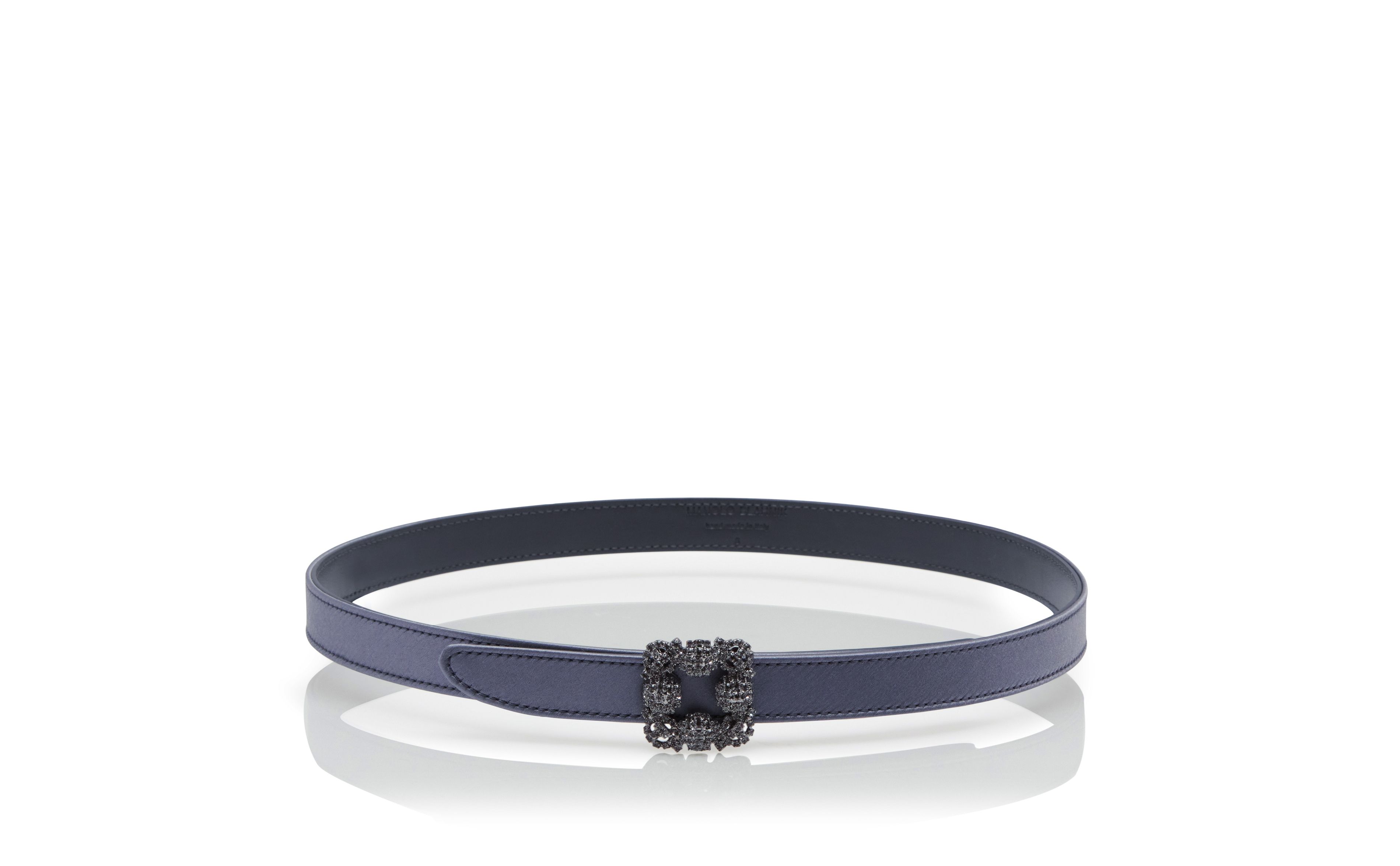 Designer Blue-Grey Satin Crystal Buckled Belt - Image thumbnail