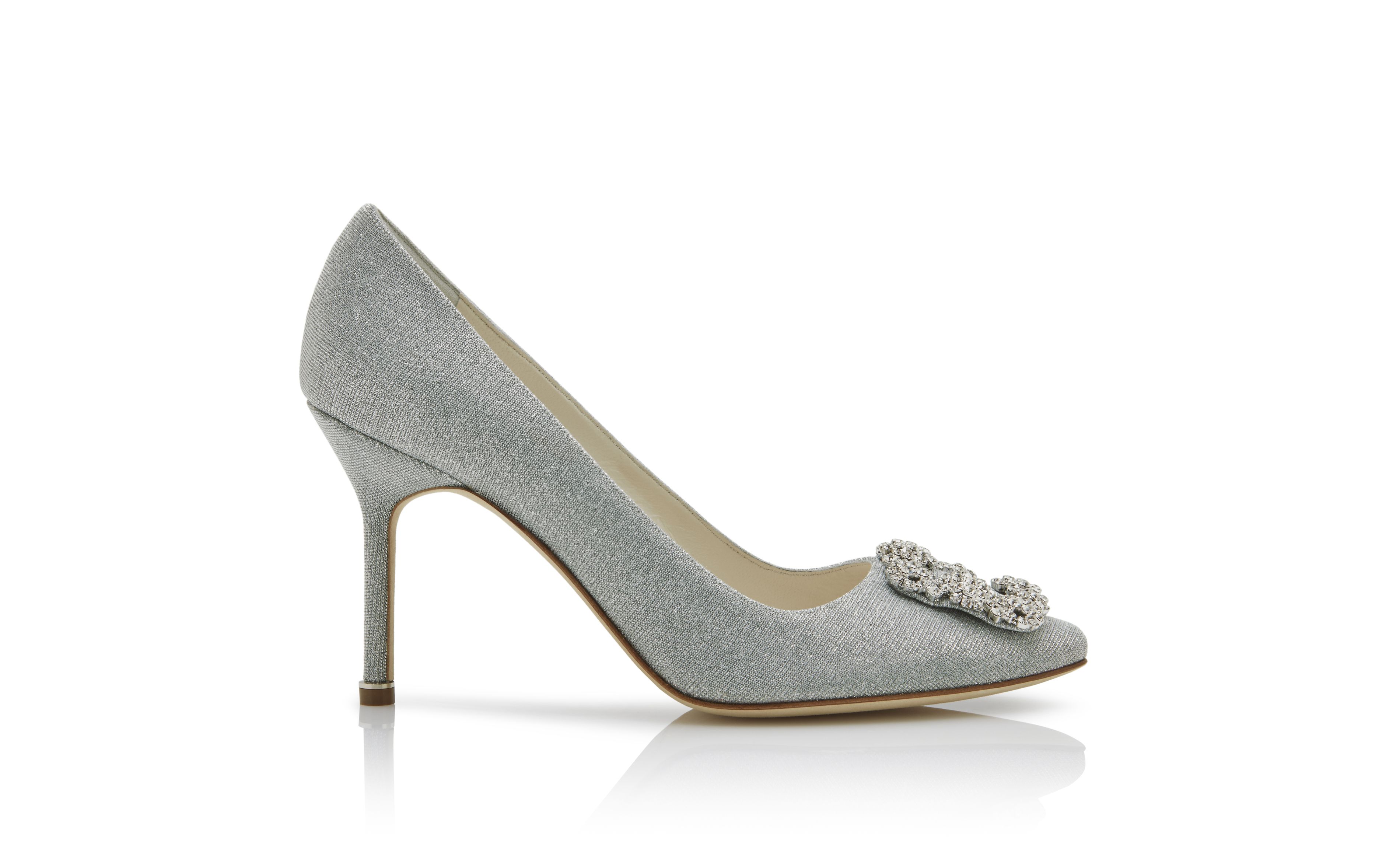 Designer Silver Glitter Fabric Jewel Buckle Pumps - Image thumbnail