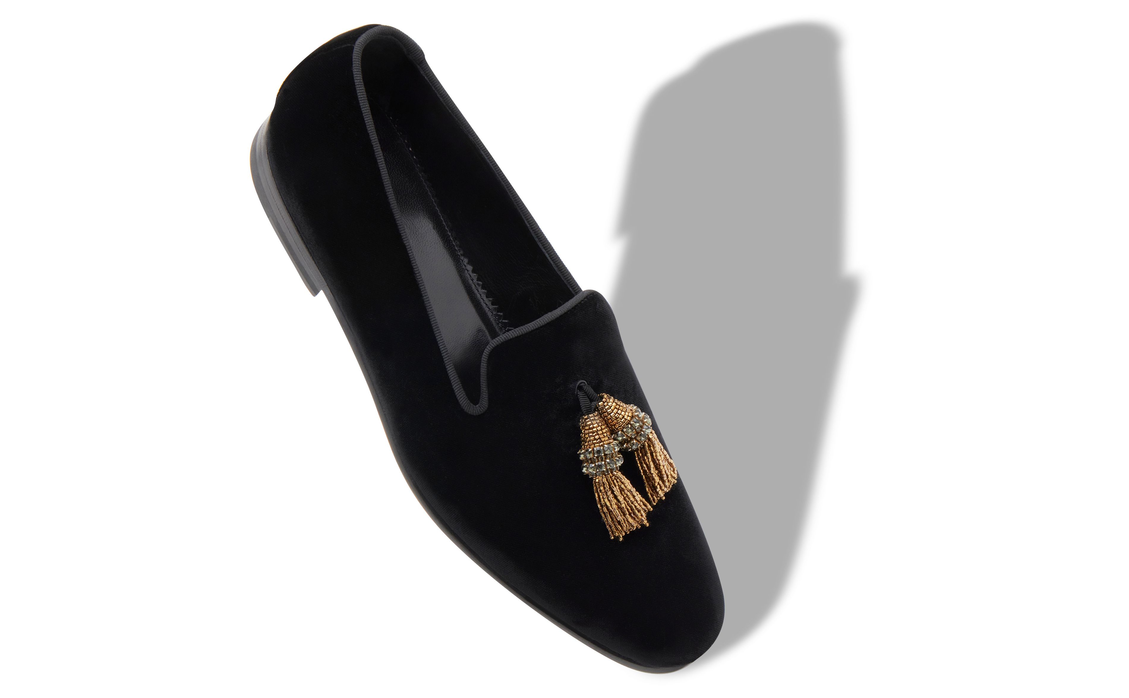 Designer Black Velvet Tassel Loafers - Image Main