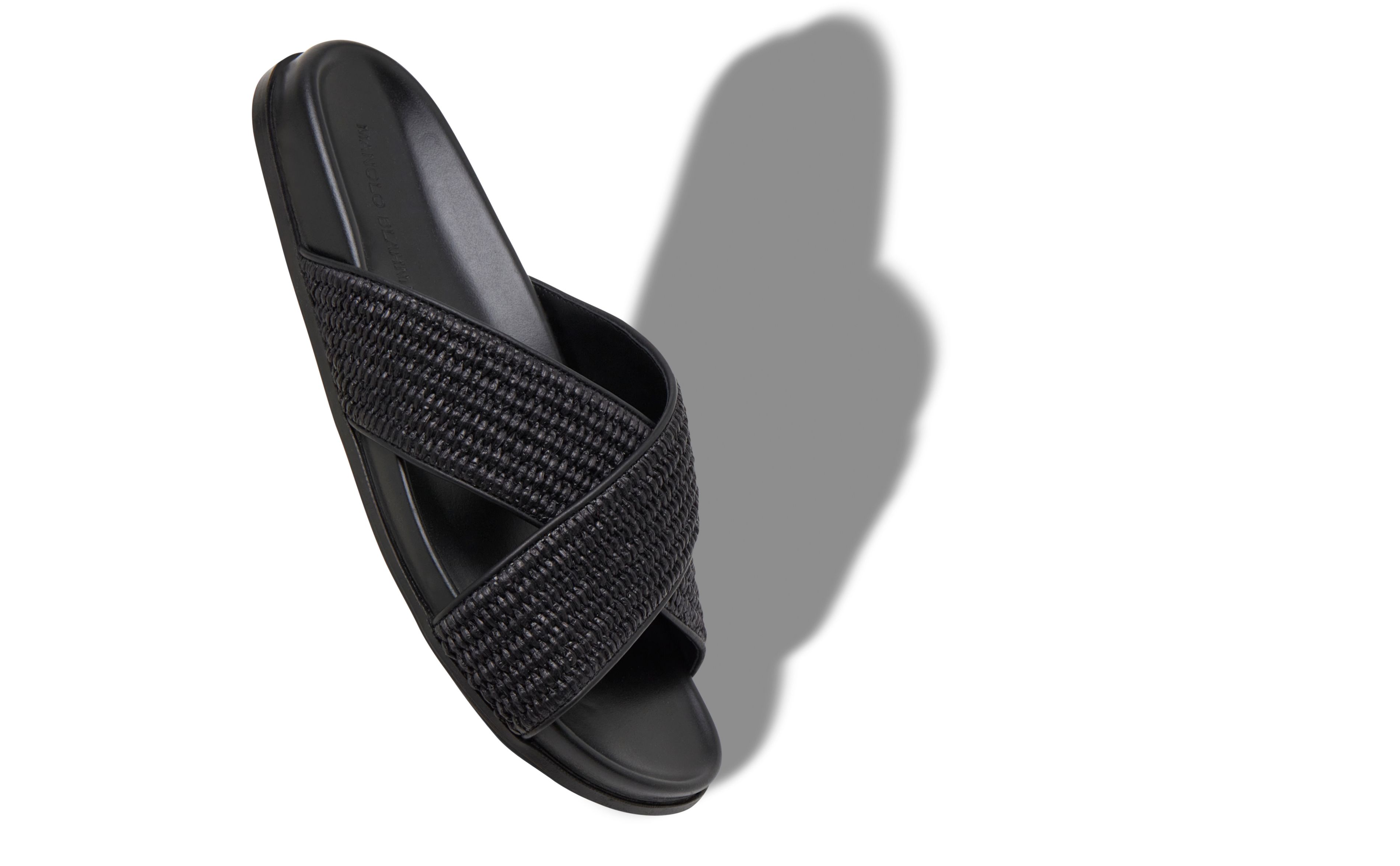 Designer Black Natural Weave Flat Sandals - Image Main