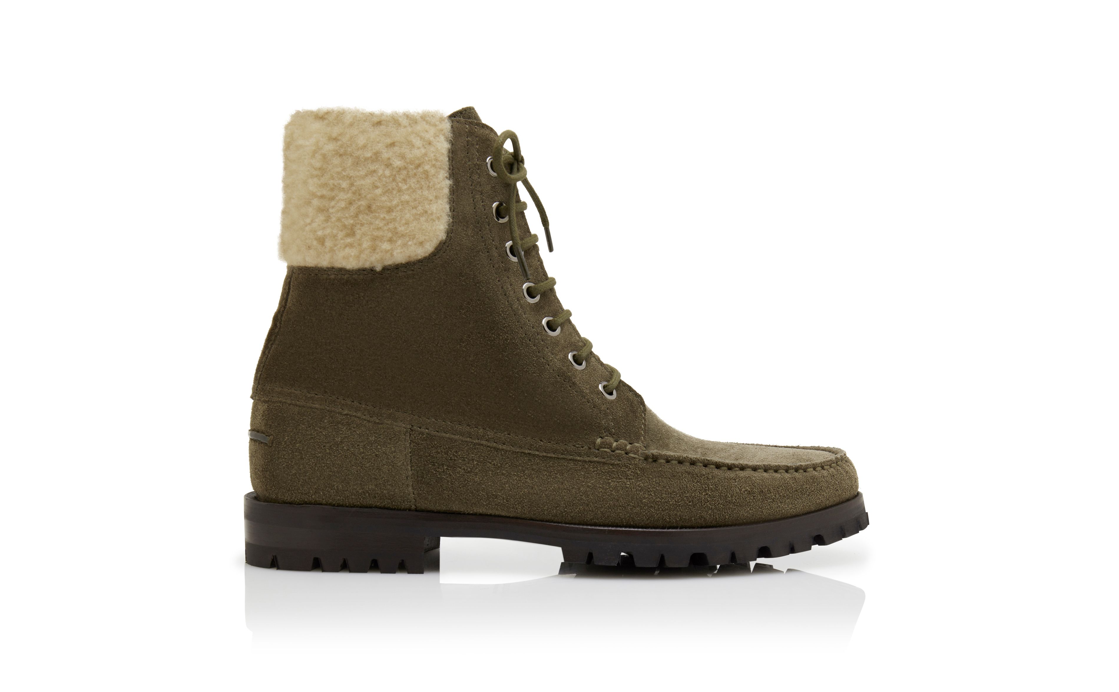 Designer Dark Green Suede Ankle Boots  - Image Side View