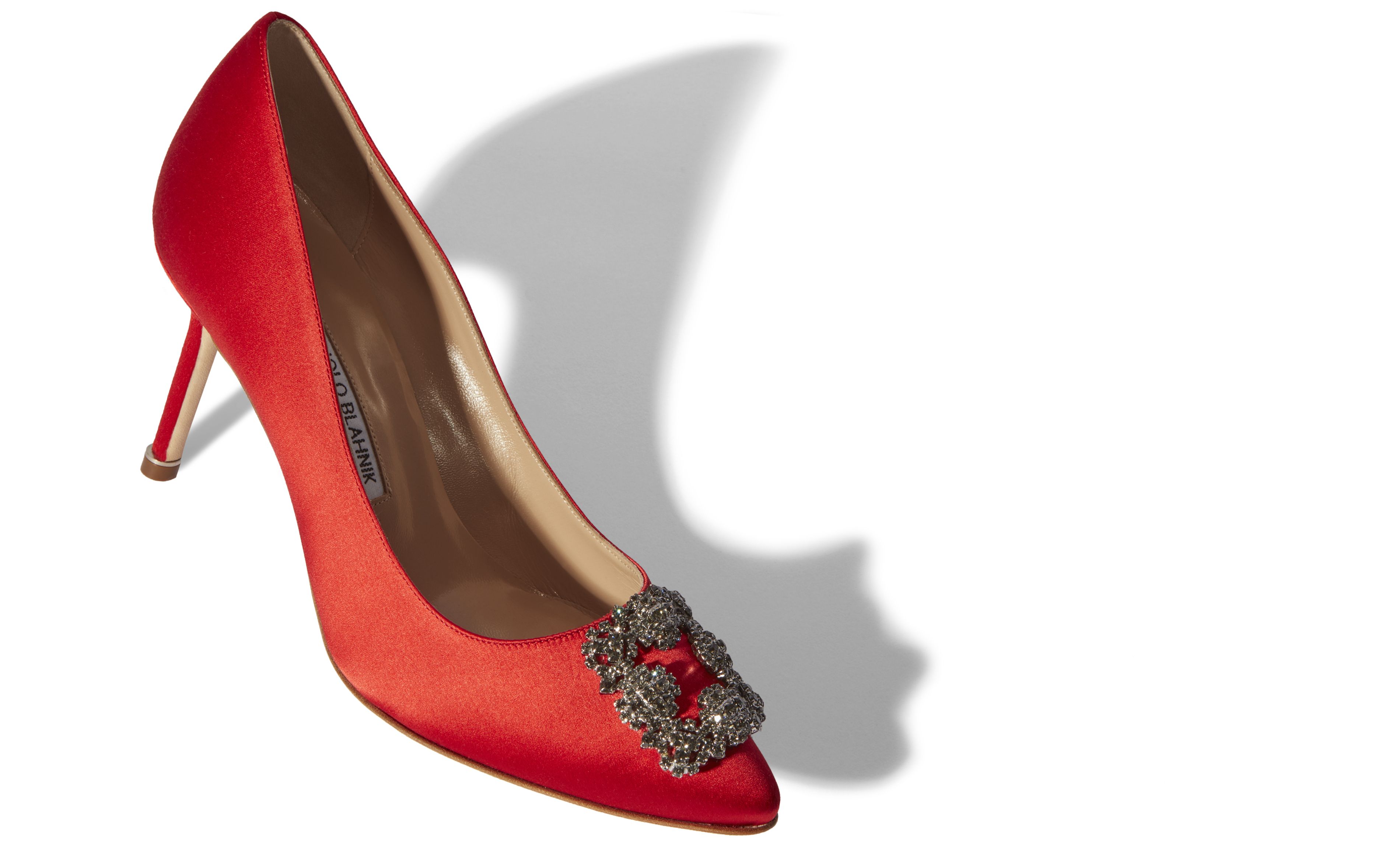 Designer Red Satin Jewel Buckle Pumps - Image Main