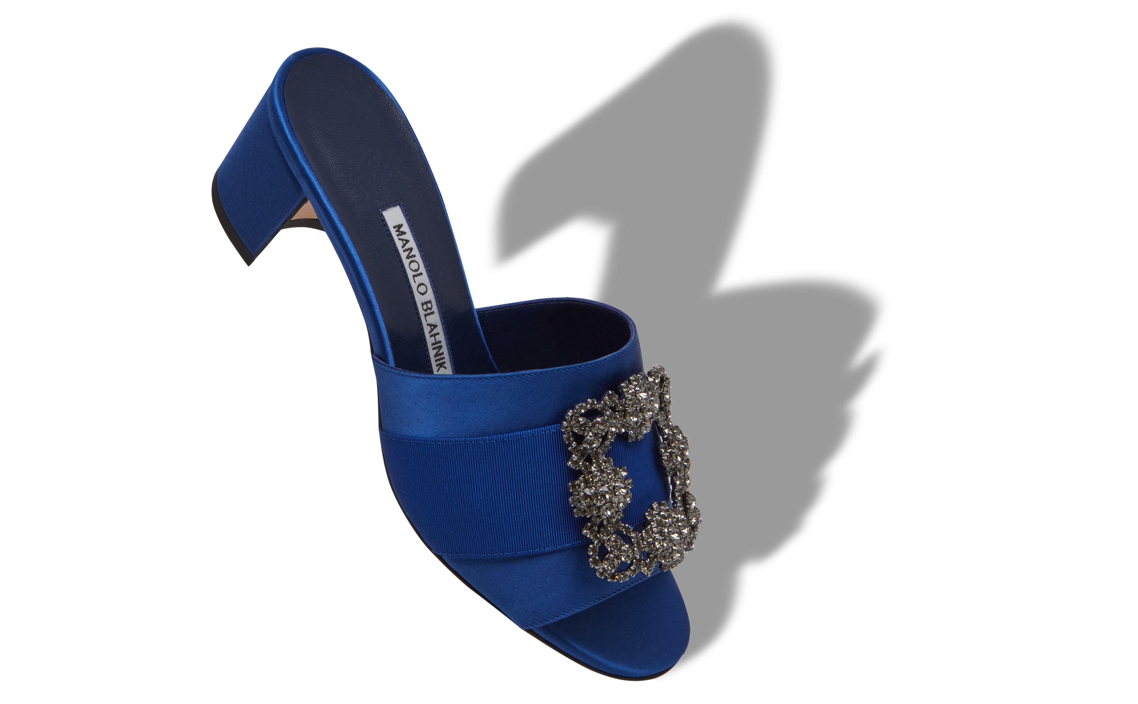 Designer Blue Satin Jewel Buckle Mules - Image small_image