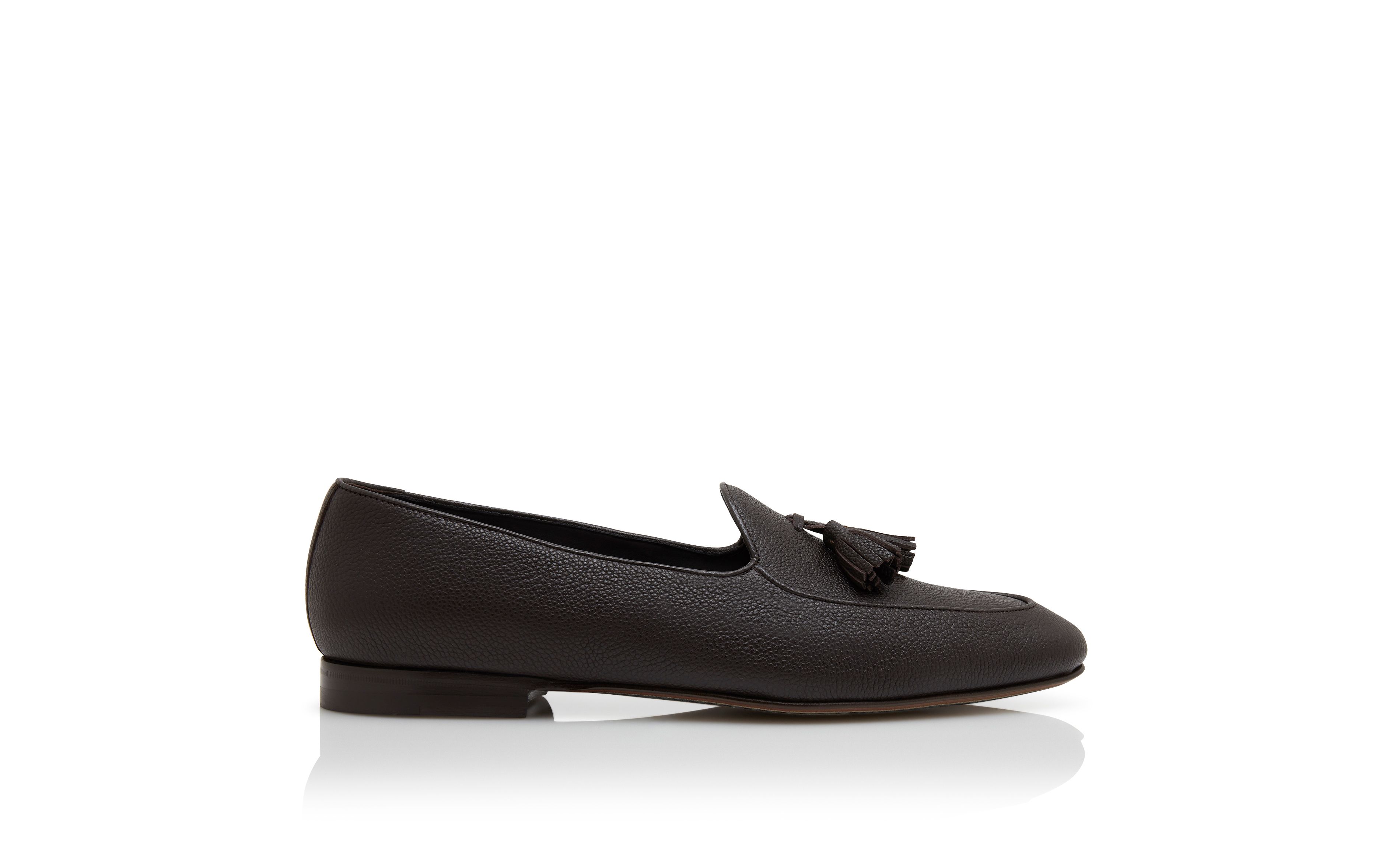 Designer Dark Brown Calf Leather Loafers - Image Side View