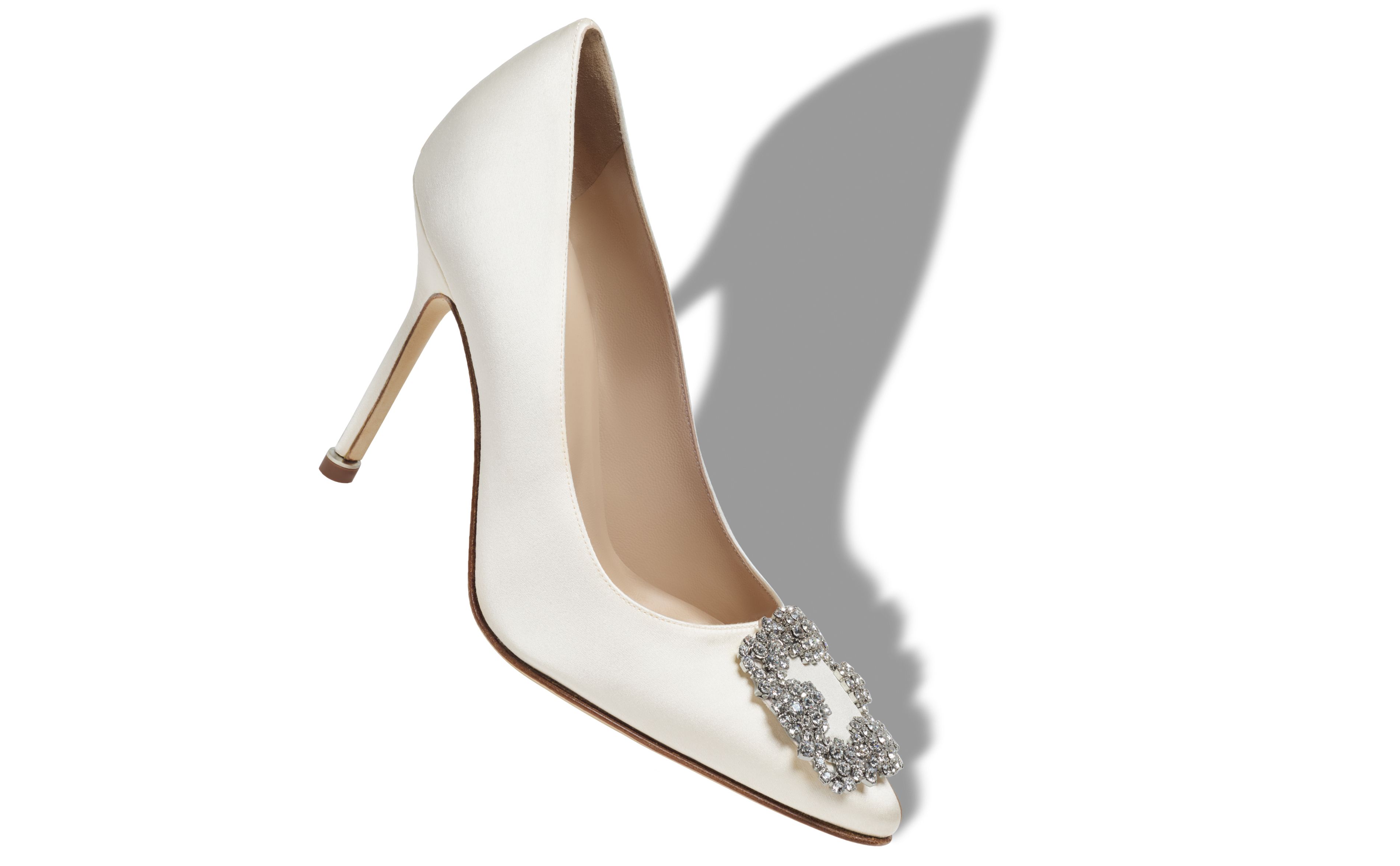 Designer Light Yellow Satin Jewel Buckle Pumps - Image Main View