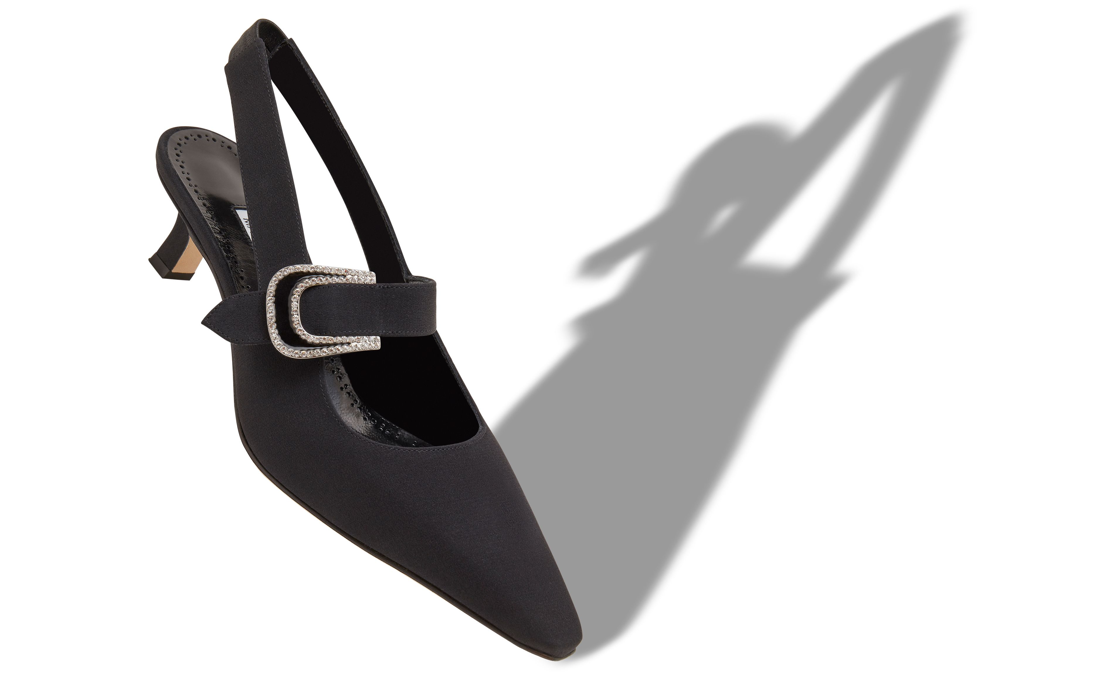 Designer Black Crepe De Chine Slingback Pumps - Image small_image